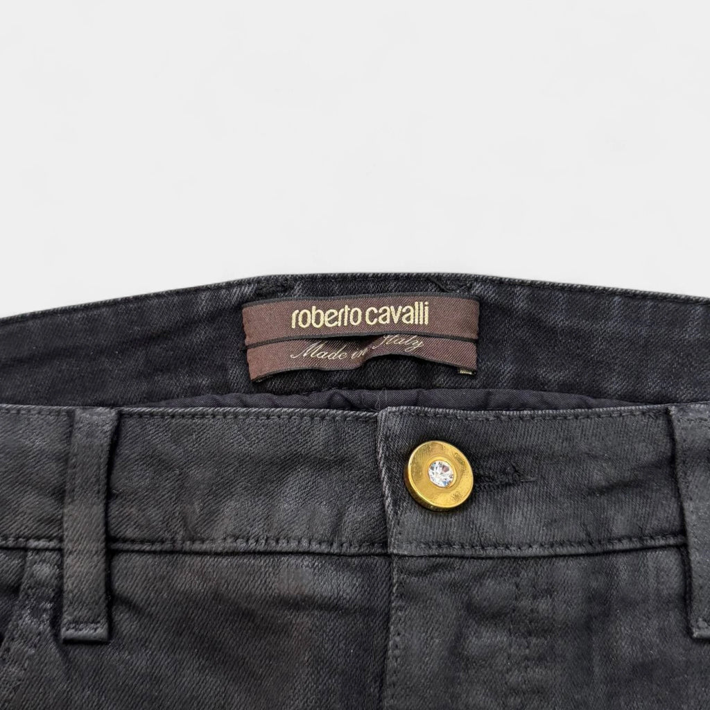 Roberto Cavalli 2000's Coated Waxed Straight Jeans