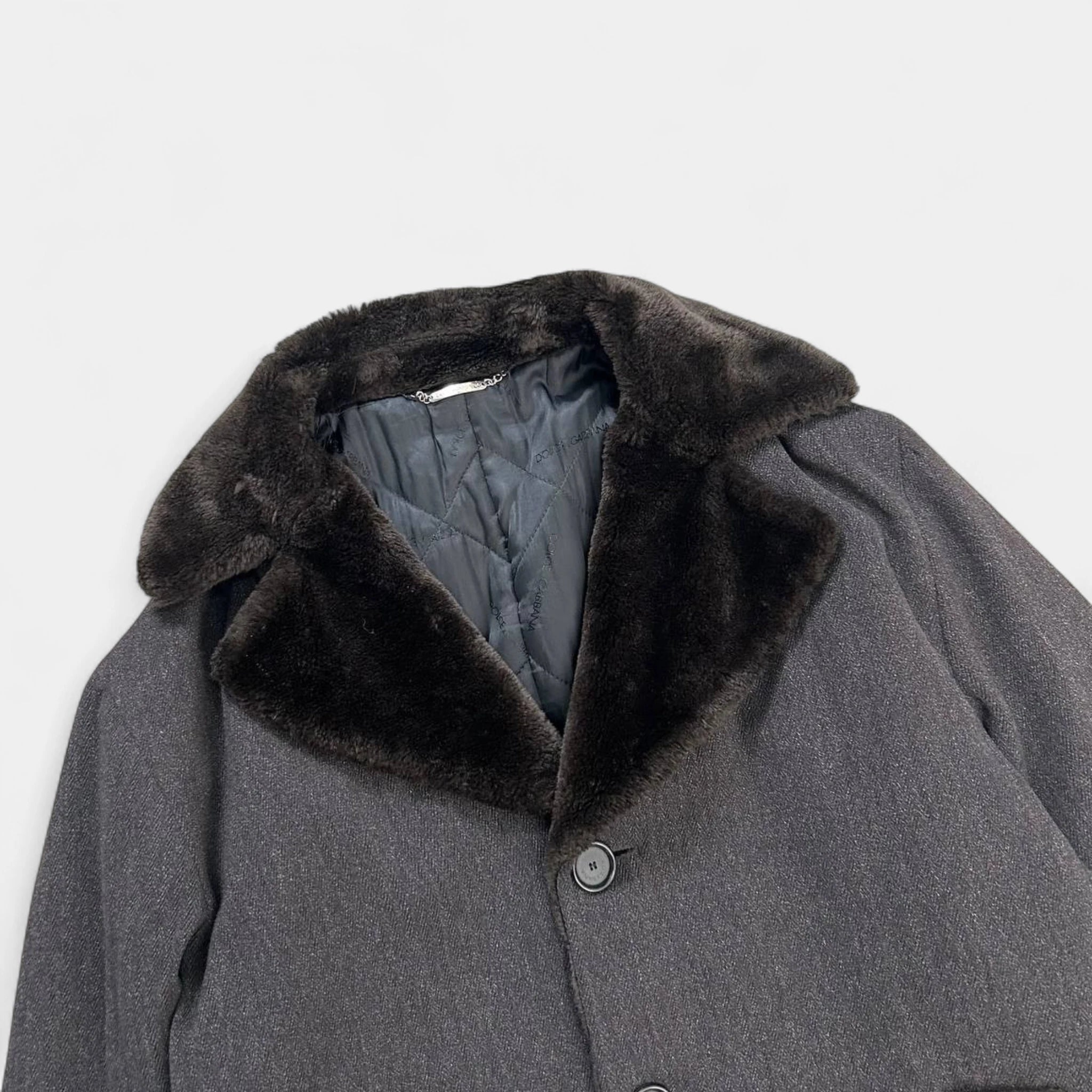 Dolce Gabbana 2000's Vintage Classic Brown Fur Collar Coat