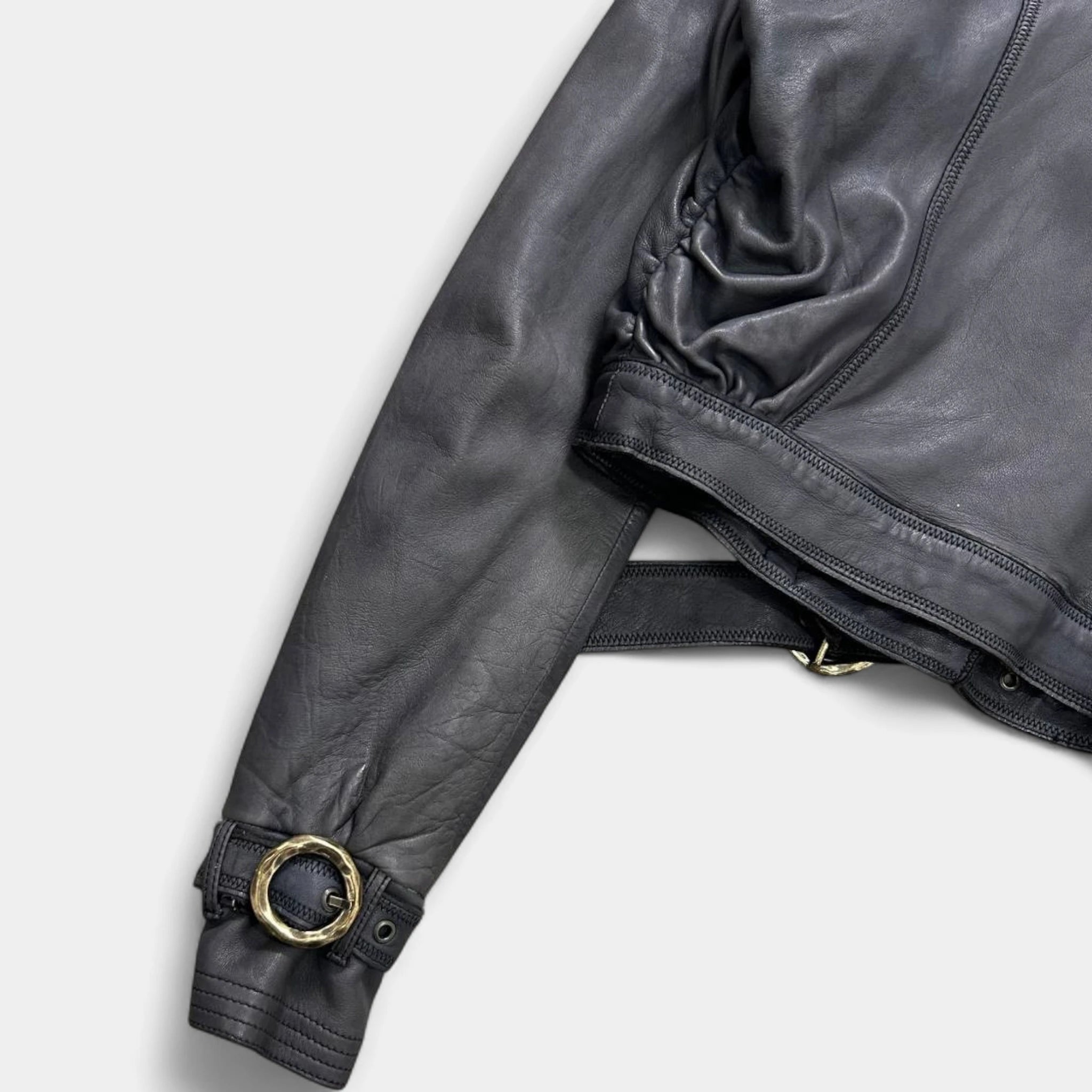 Just Cavalli Cropped Victorian Dark Gray Leather Jacket