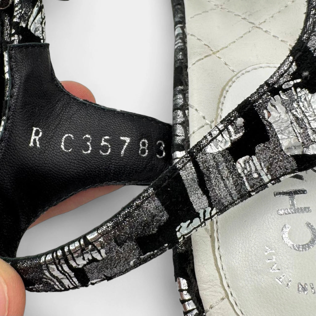 Chanel Quilted Leather Mosaic CC Logo T-Strap Sandals