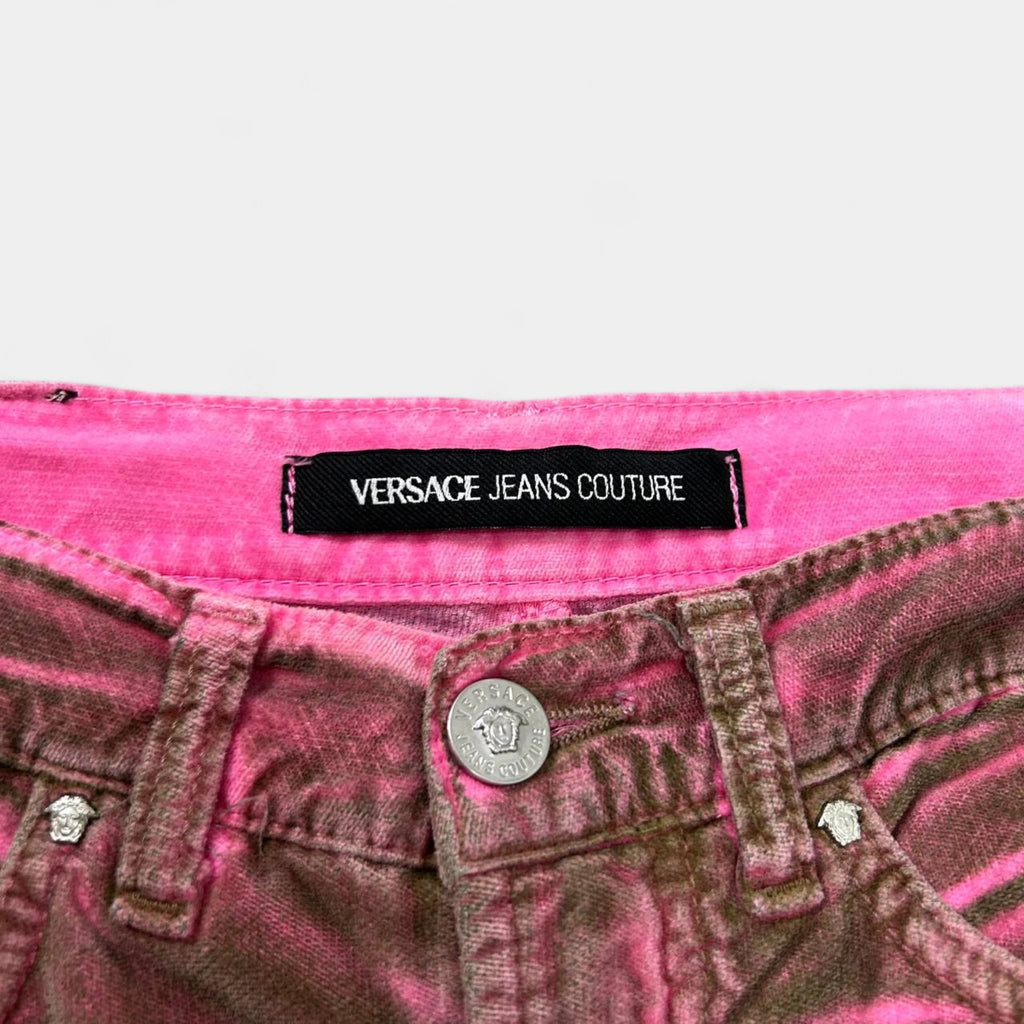 Versace Jeans Couture 2000s Fuchsia Acid Print Bootcut Velvet Pants