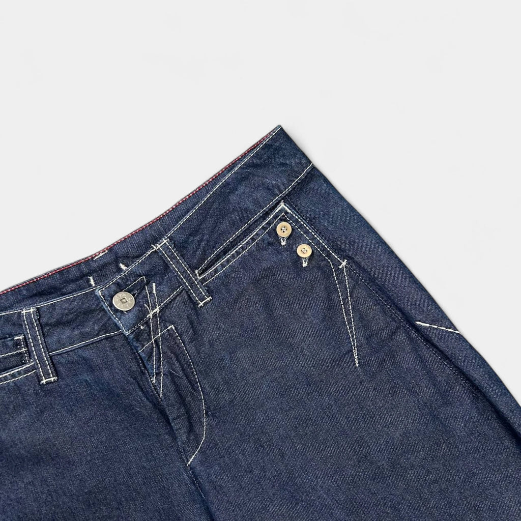 Marithé + François Girbaud Classic Wide Leg Dark Denim Three-Quarter Pants