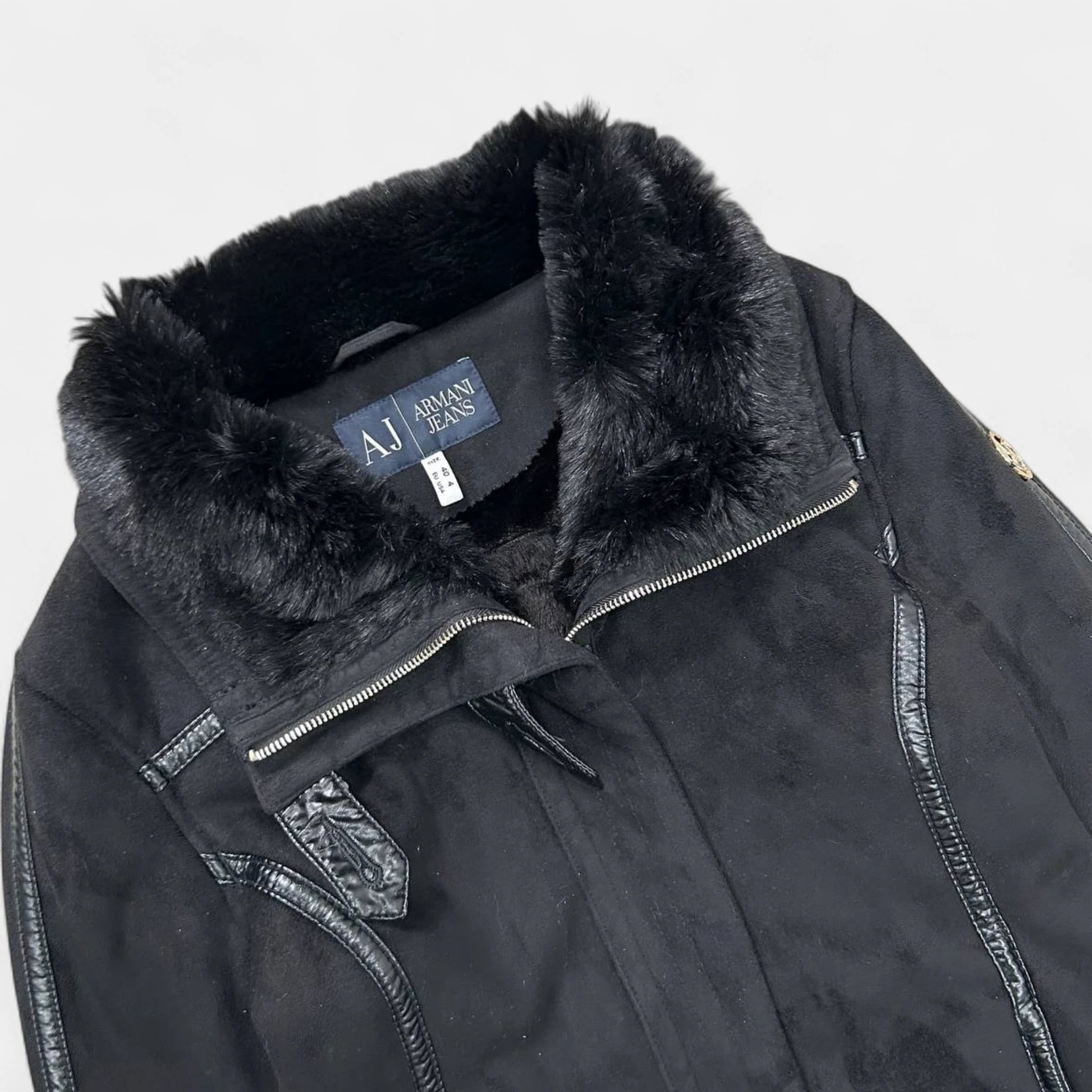 Armani Jeans 2000's Black Faux Suede & Faux Fur Moto Jacket – Yabang