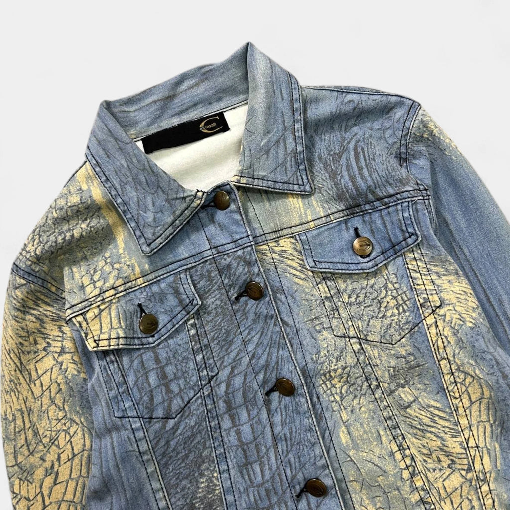 Just Cavalli Animal Print Yellow and Blue Trucker Jacket