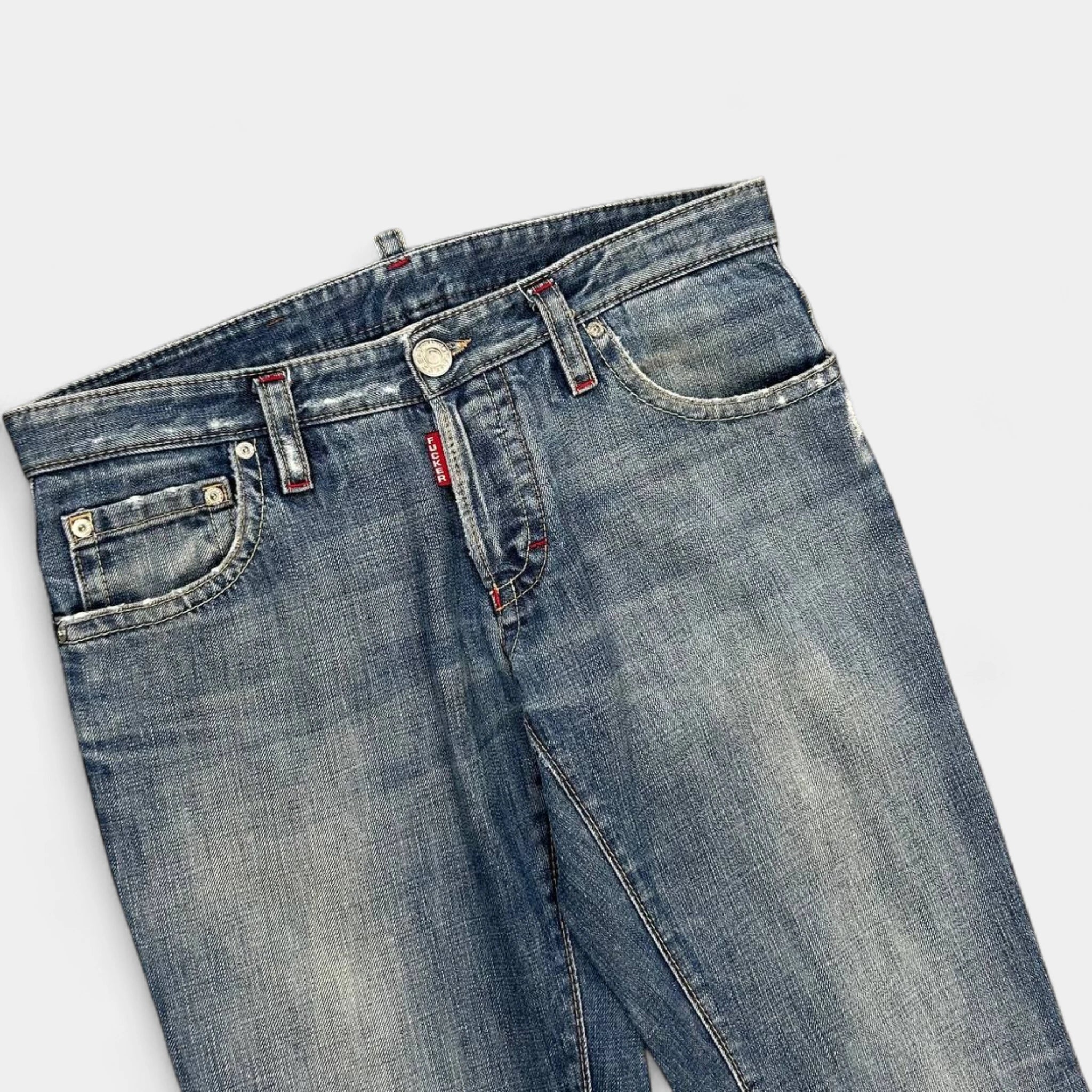 Dsquared Jeans Straight Leg Fucker Detail Blue Pants