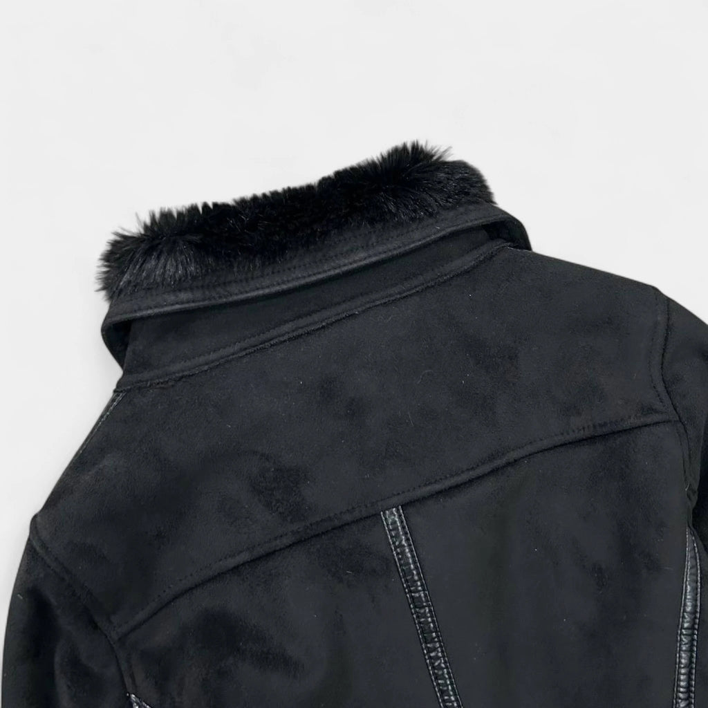 Armani Jeans 2000's Black Faux Suede & Faux Fur Moto Jacket