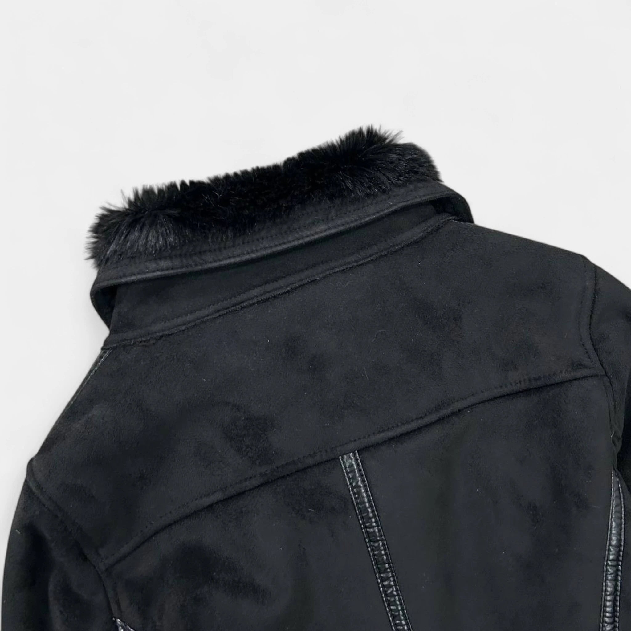 Armani Jeans 2000's Black Faux Suede & Faux Fur Moto Jacket