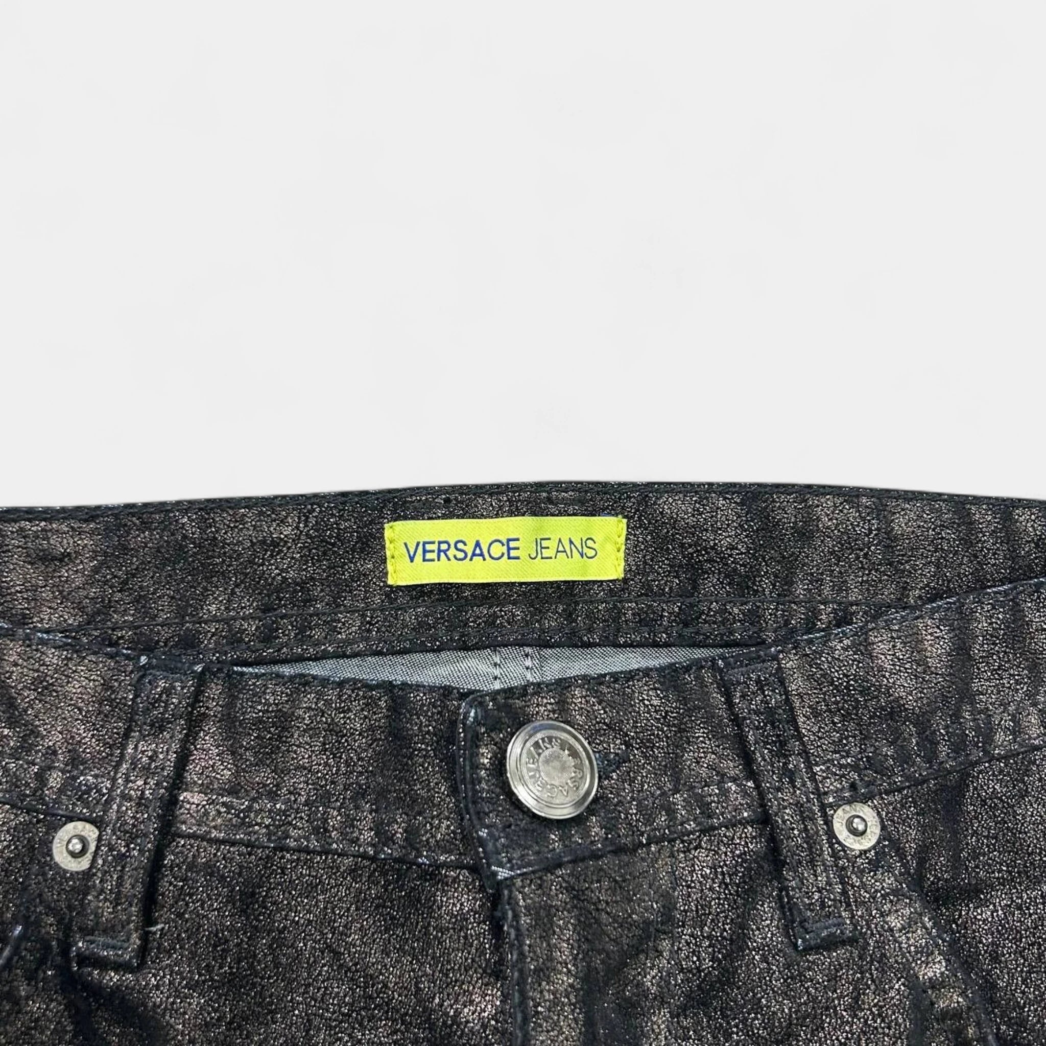 Versace Jeans Skinny Metallic Black Suede Pants