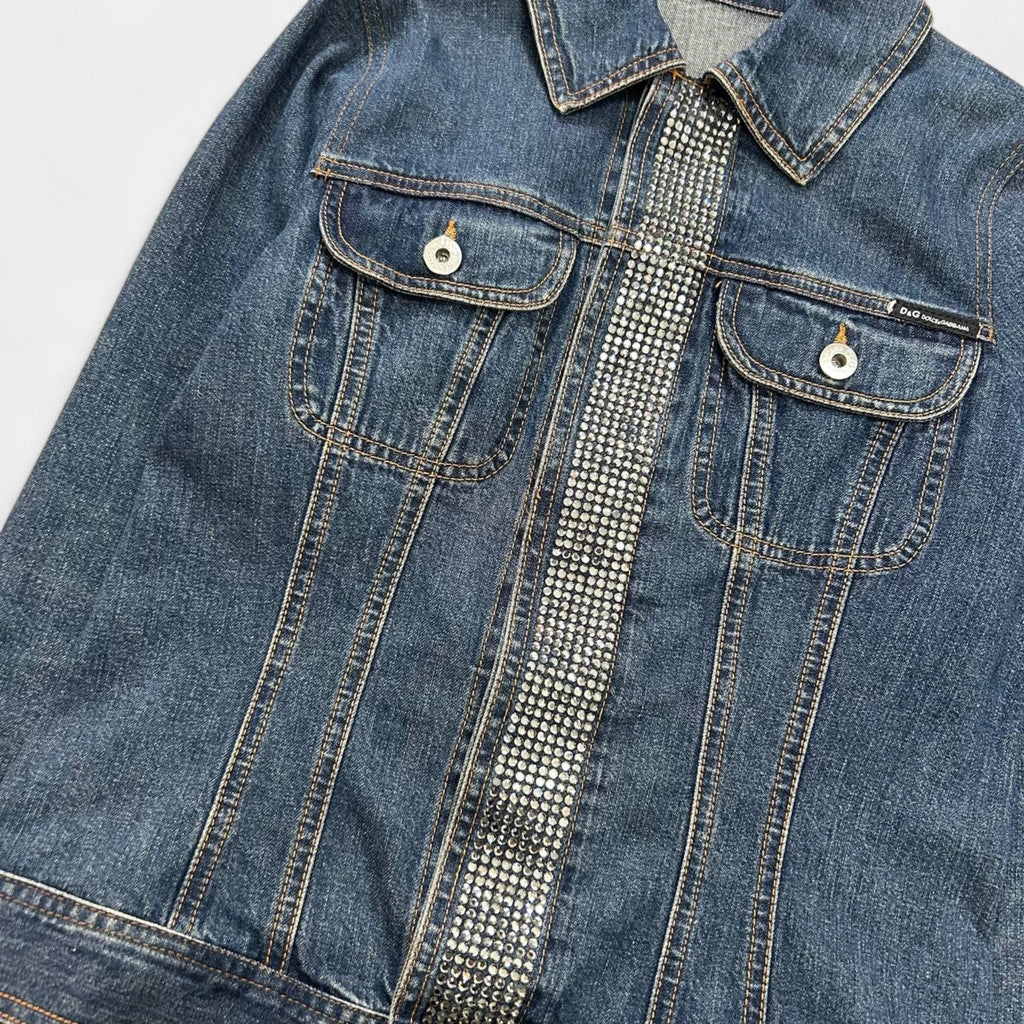 Dolce & Gabbana Rhinestone Denim Jacket Blue