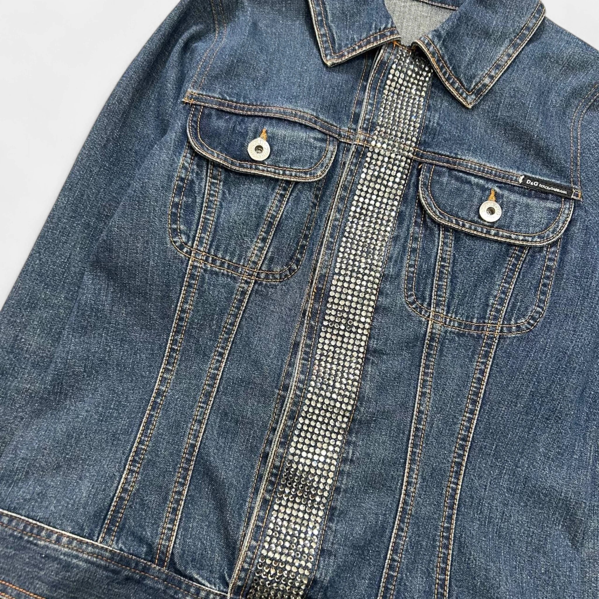 Dolce & Gabbana Rhinestone Denim Jacket Blue