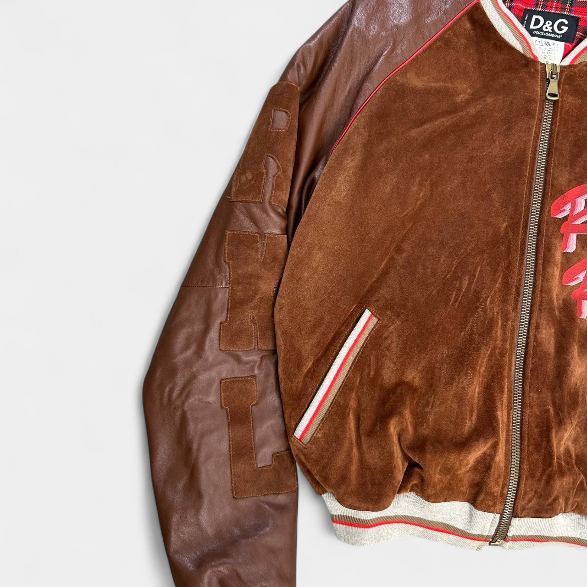Dolce & Gabbana Leather Suede Brown Varsity Jacket