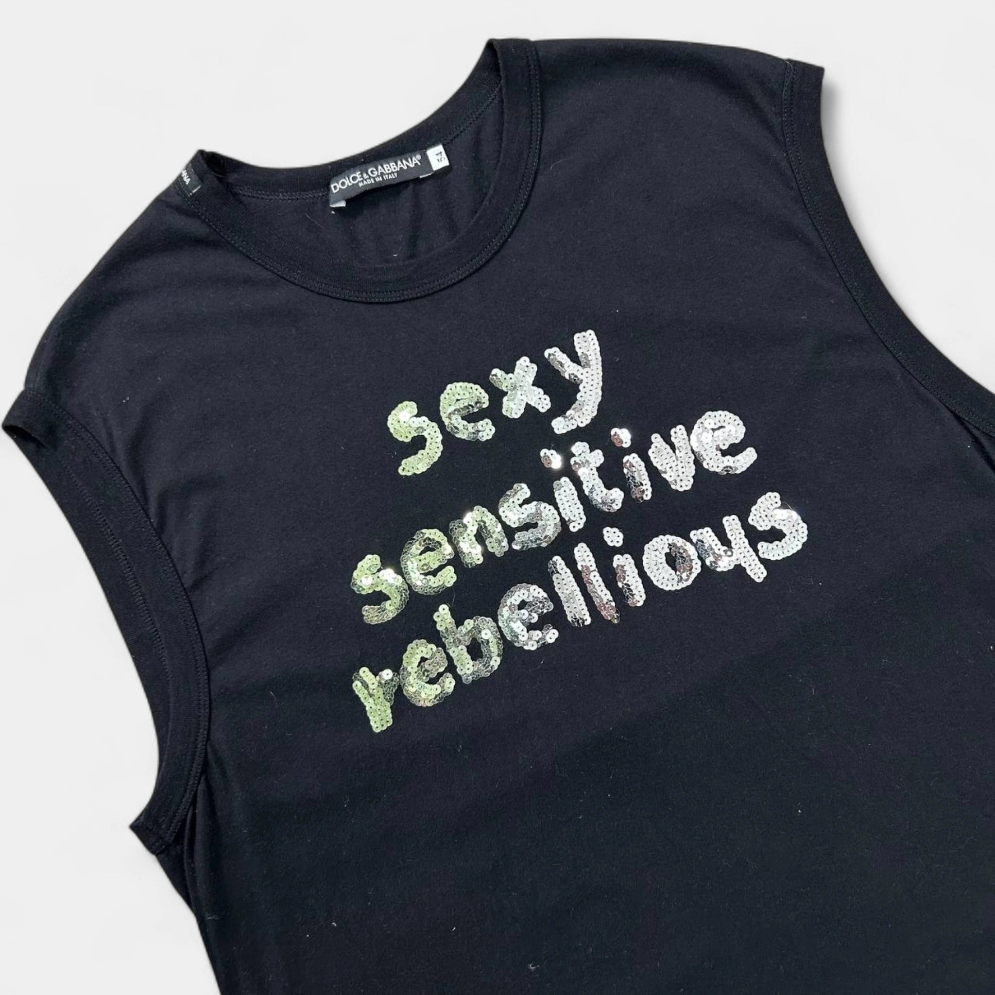 Dolce & Gabbana Sexy Sensitive Rebellious Sequin Sleeveless T-Shirt