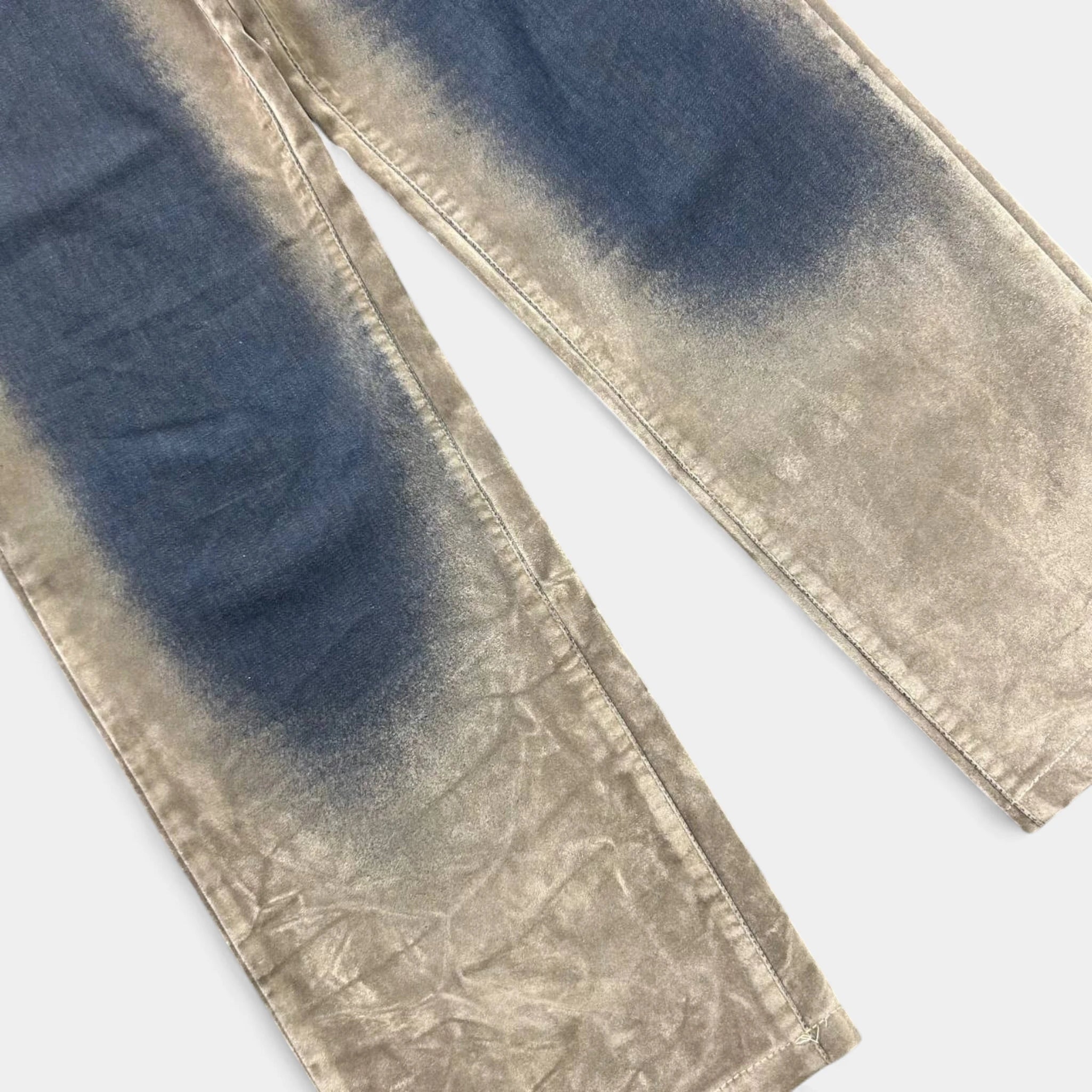 Just Cavalli Suede Beige and Blue Straight Leg Pants