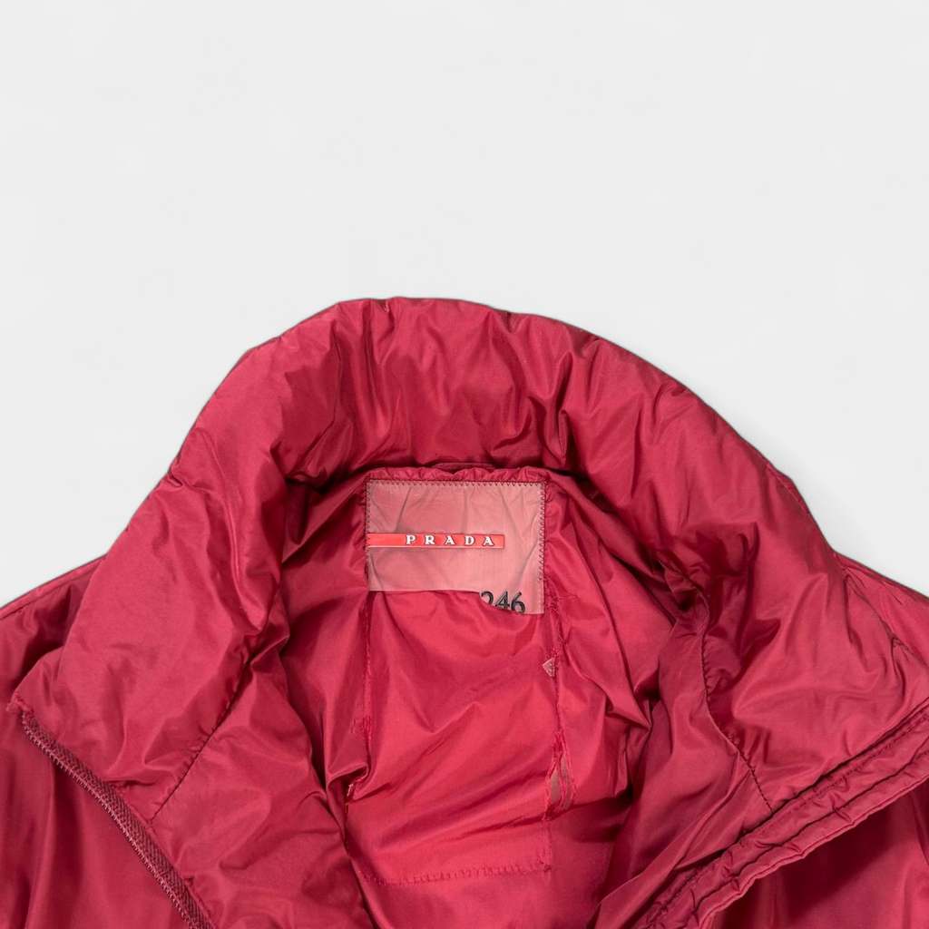 Prada Red Nylon Padded Long Jacket