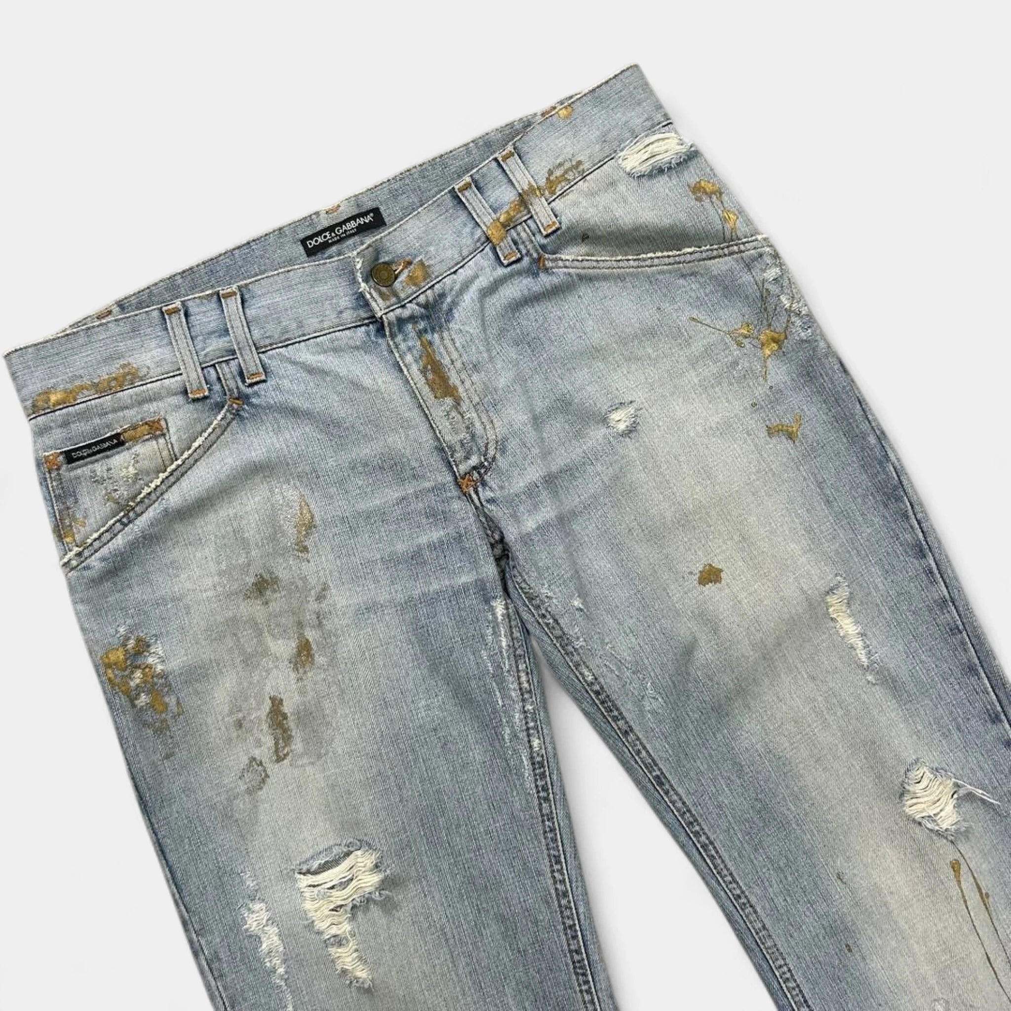Dolce & Gabbana Gold Paint Splatter Denim Jeans