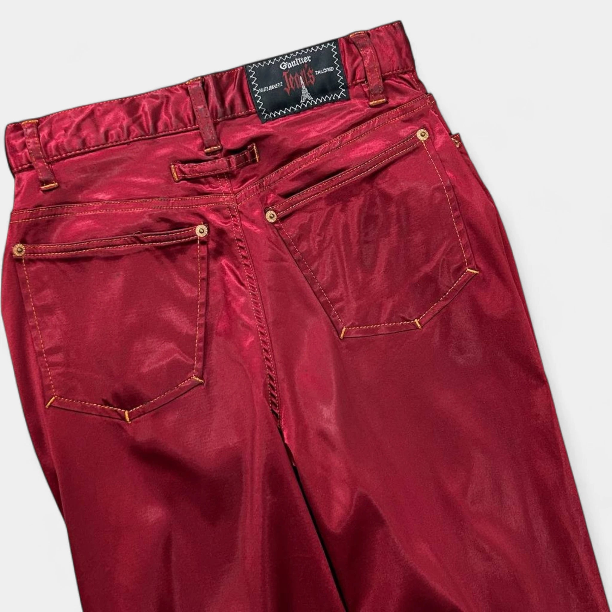 Jean Paul Gaultier 90's Red Satin Nylon Pants