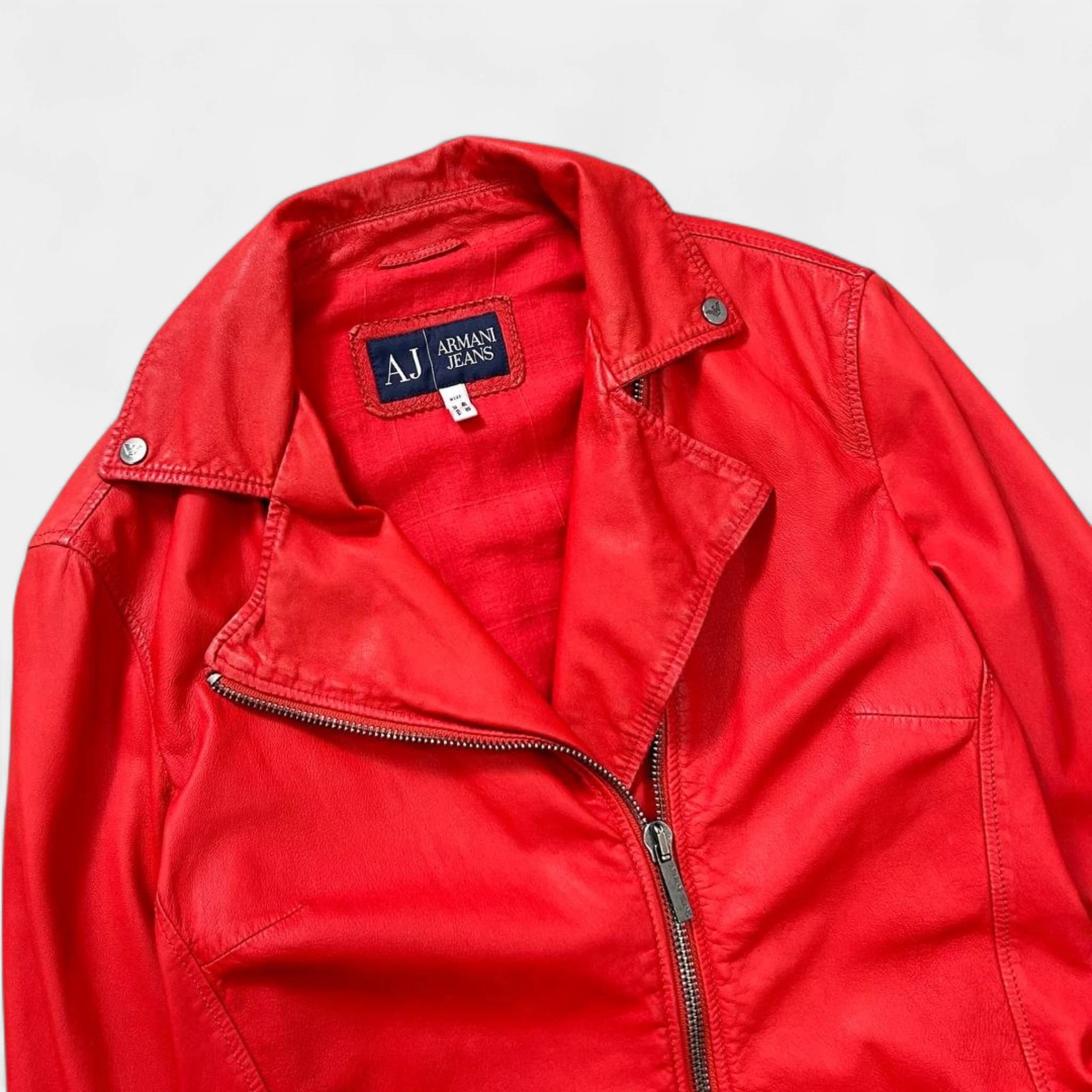 Armani Jeans Rocker Red Leather Jacket
