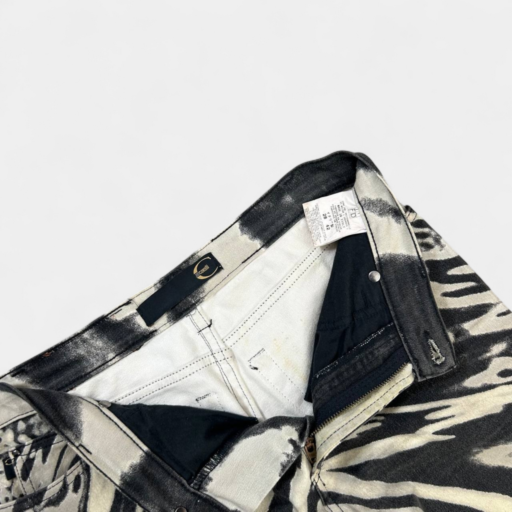 Just Cavalli 2000s White and Black Zebra Print Pants