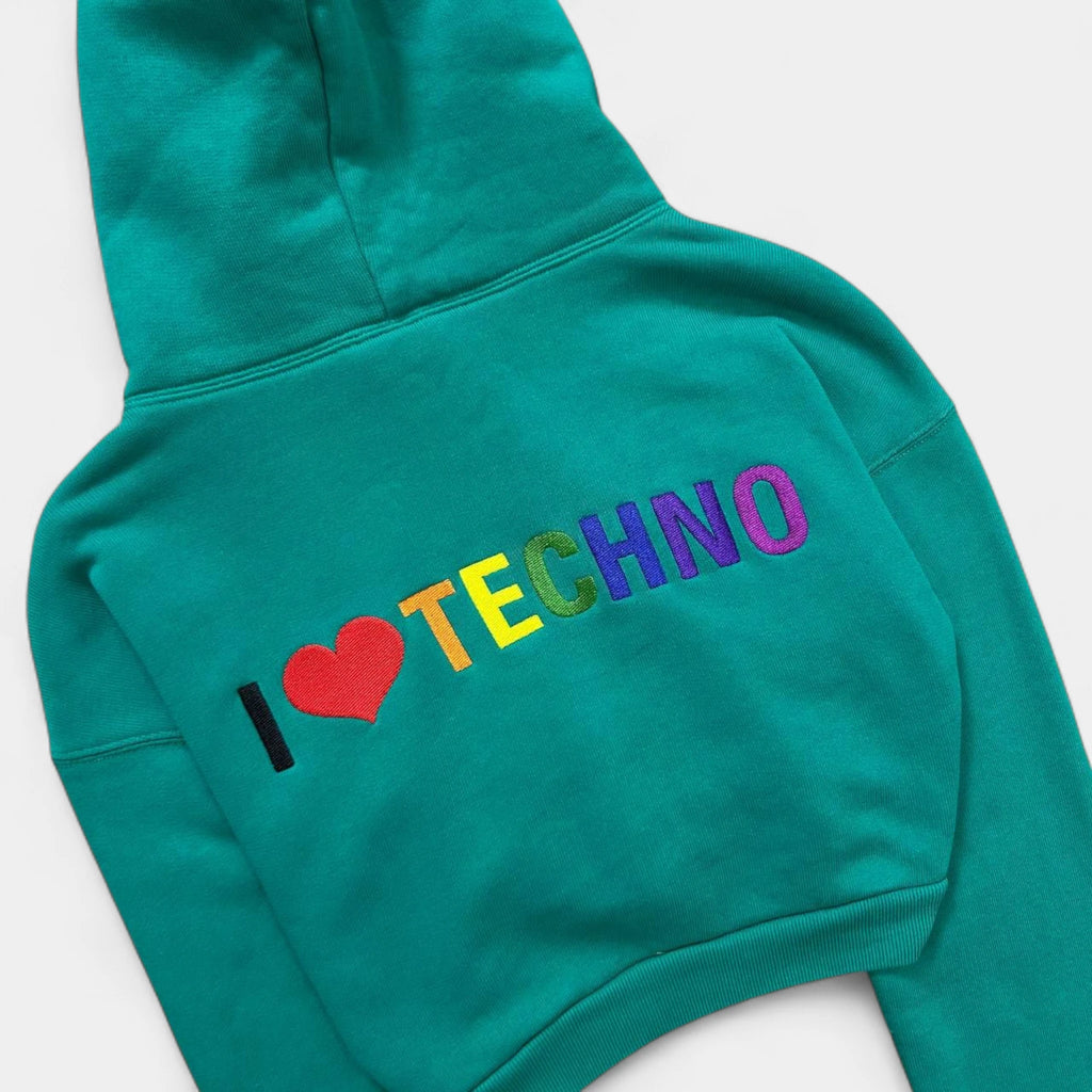 Balenciaga 2018 Cropped "I Love Techno" Green Zip Hoodie