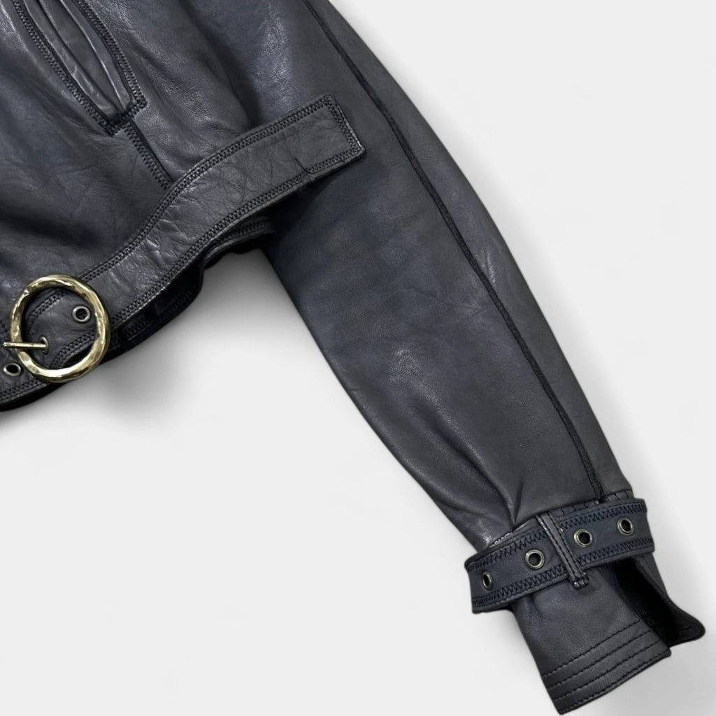Just Cavalli Cropped Victorian Dark Gray Leather Jacket