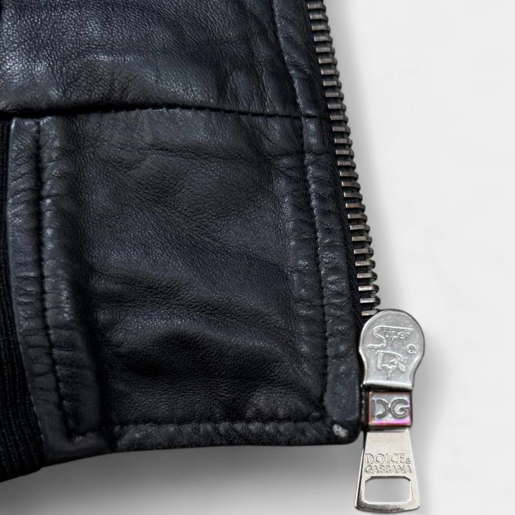 Dolce & Gabbana Multi-Pocket Black Leather Bomber Jacket