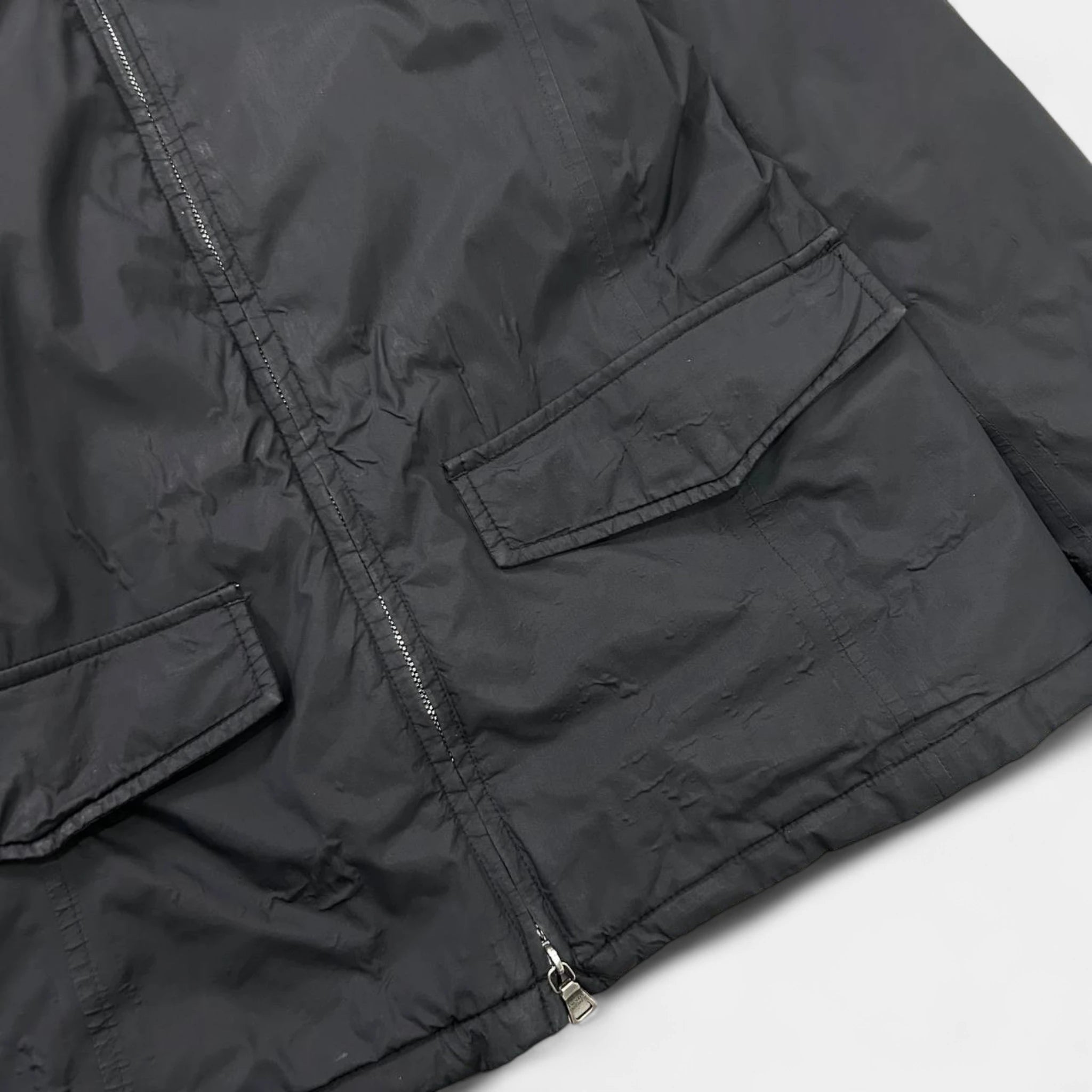 Prada Gore-Tex 2000s Dark Grey Nylon Fur Hood Coat