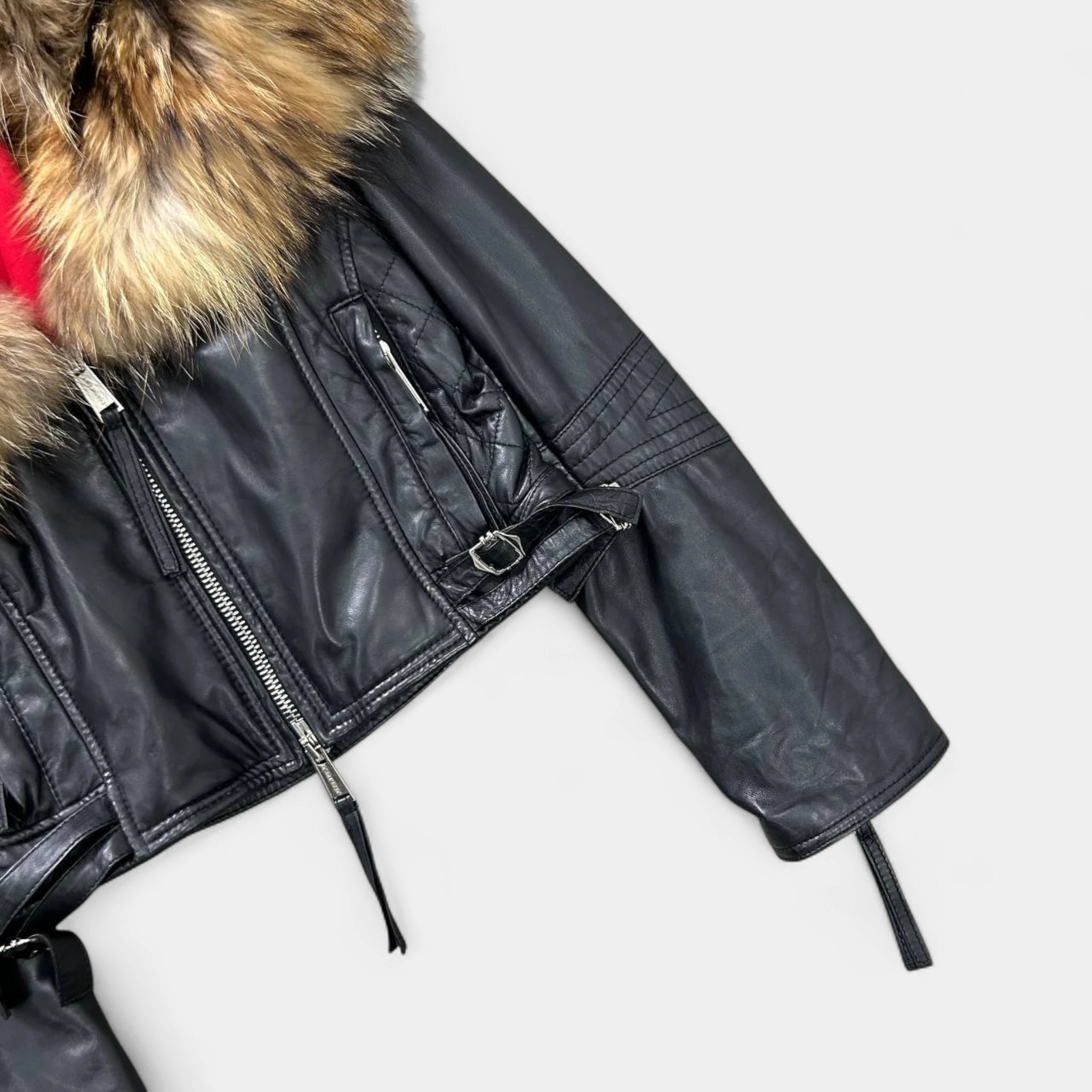 Dsquared2 Cropped Leather Jacket with Fur Collar