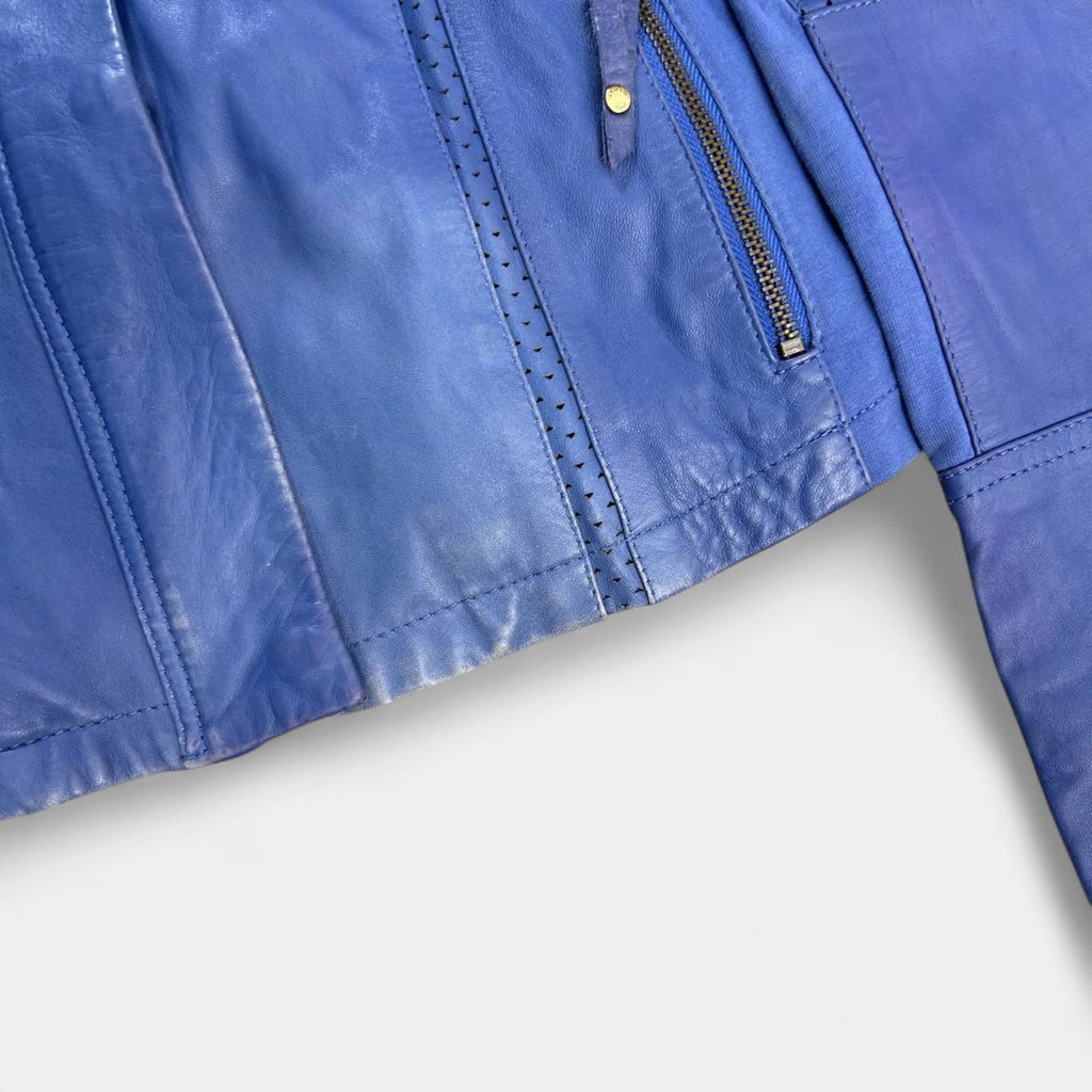 Armani Jeans Leather Blue Biker Jacket