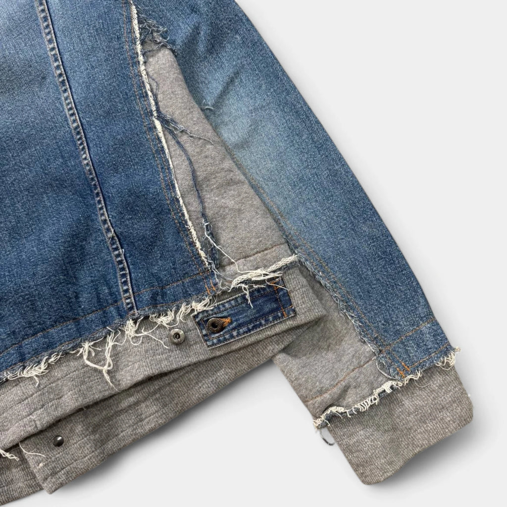 Dolce & Gabbana "Feel Energetic" Deconstructed Denim Hoodie Jacket