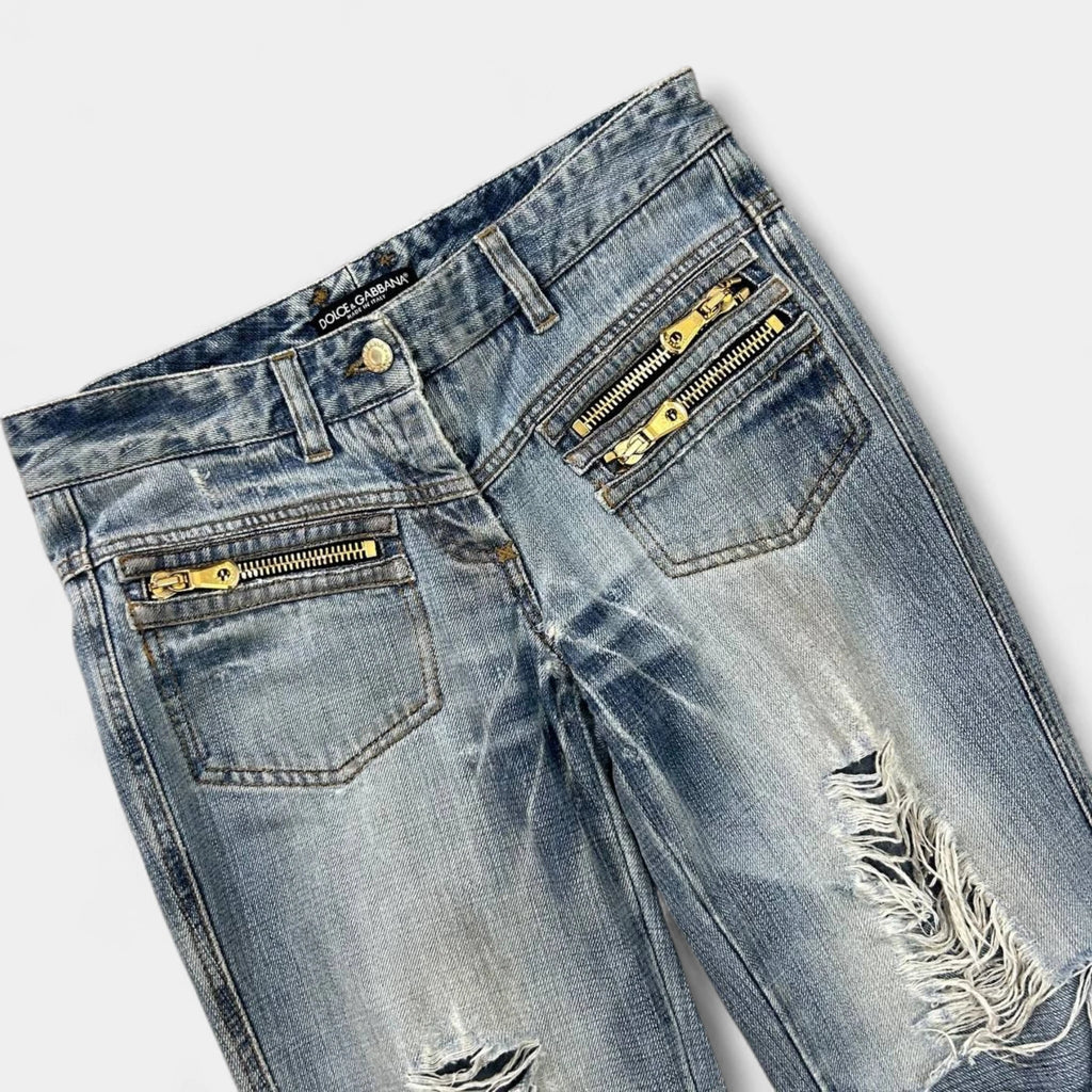 Dolce & Gabbana 2000's Flared Distressed Blue Jeans