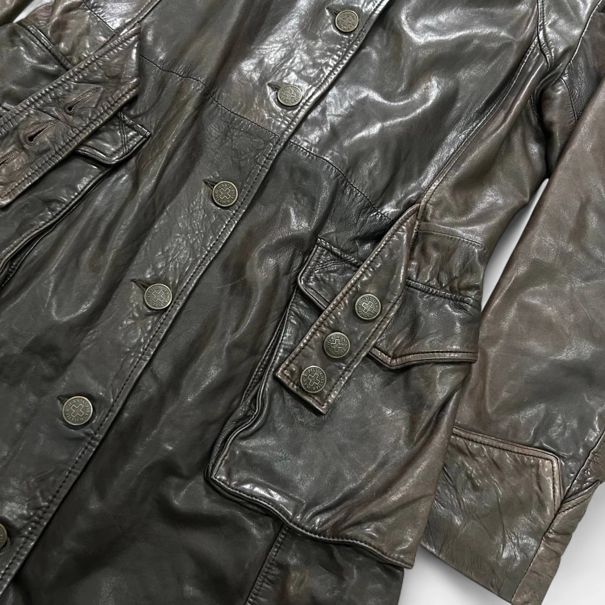 Jean Paul Gaultier 90's Vintage Brown Leather Trench Coat