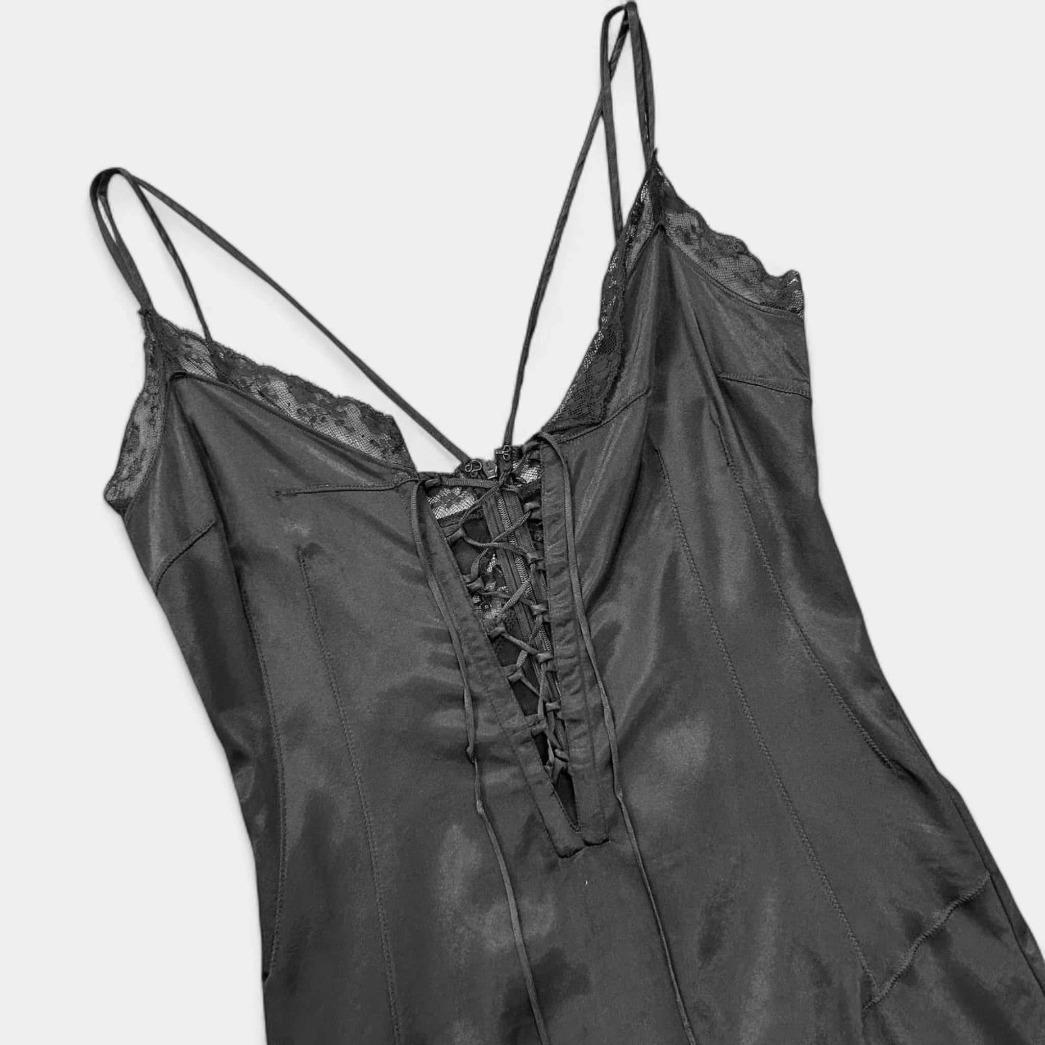Dolce & Gabbana 2001 Corset Lace Up Black Dress