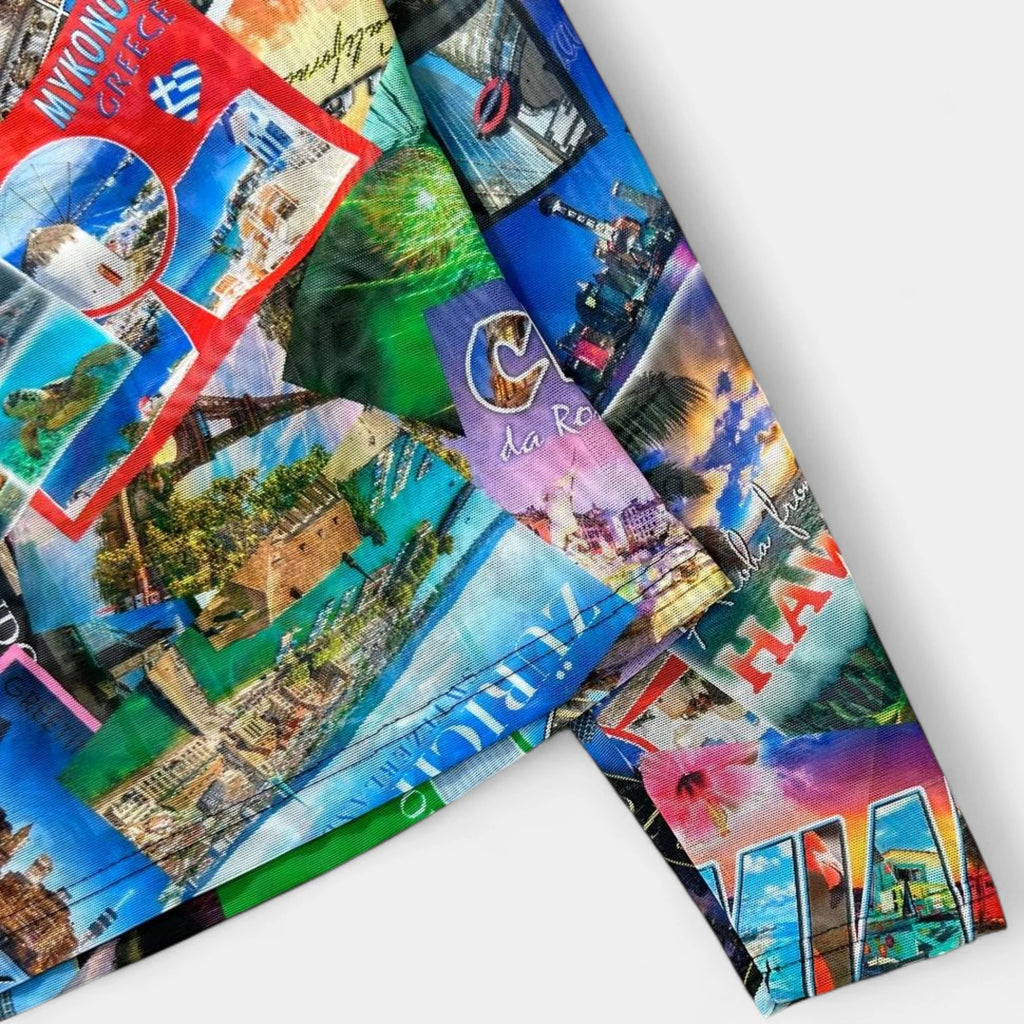 Balenciaga Postcard Print Mesh Long Sleeve