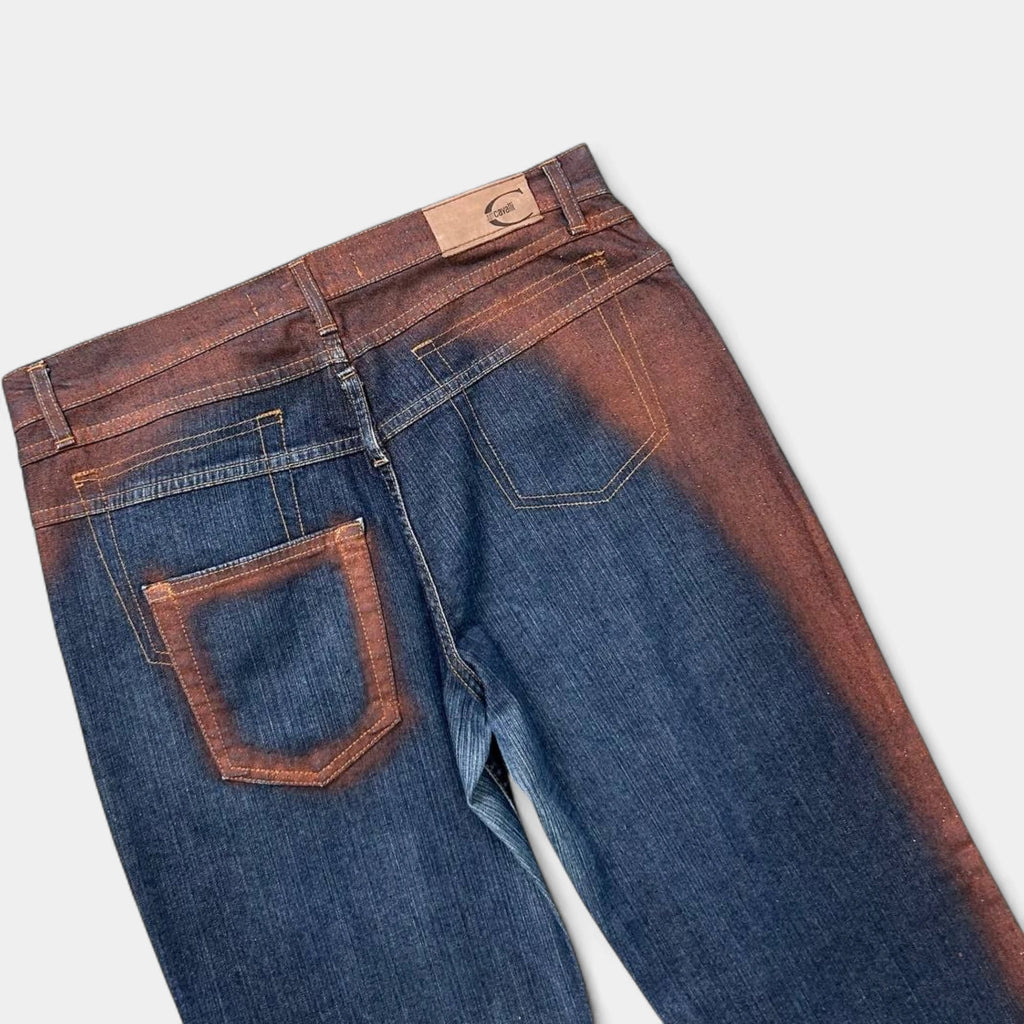 Just Cavalli 2000's Asymmetrical "Blood Stain" Blue Jeans