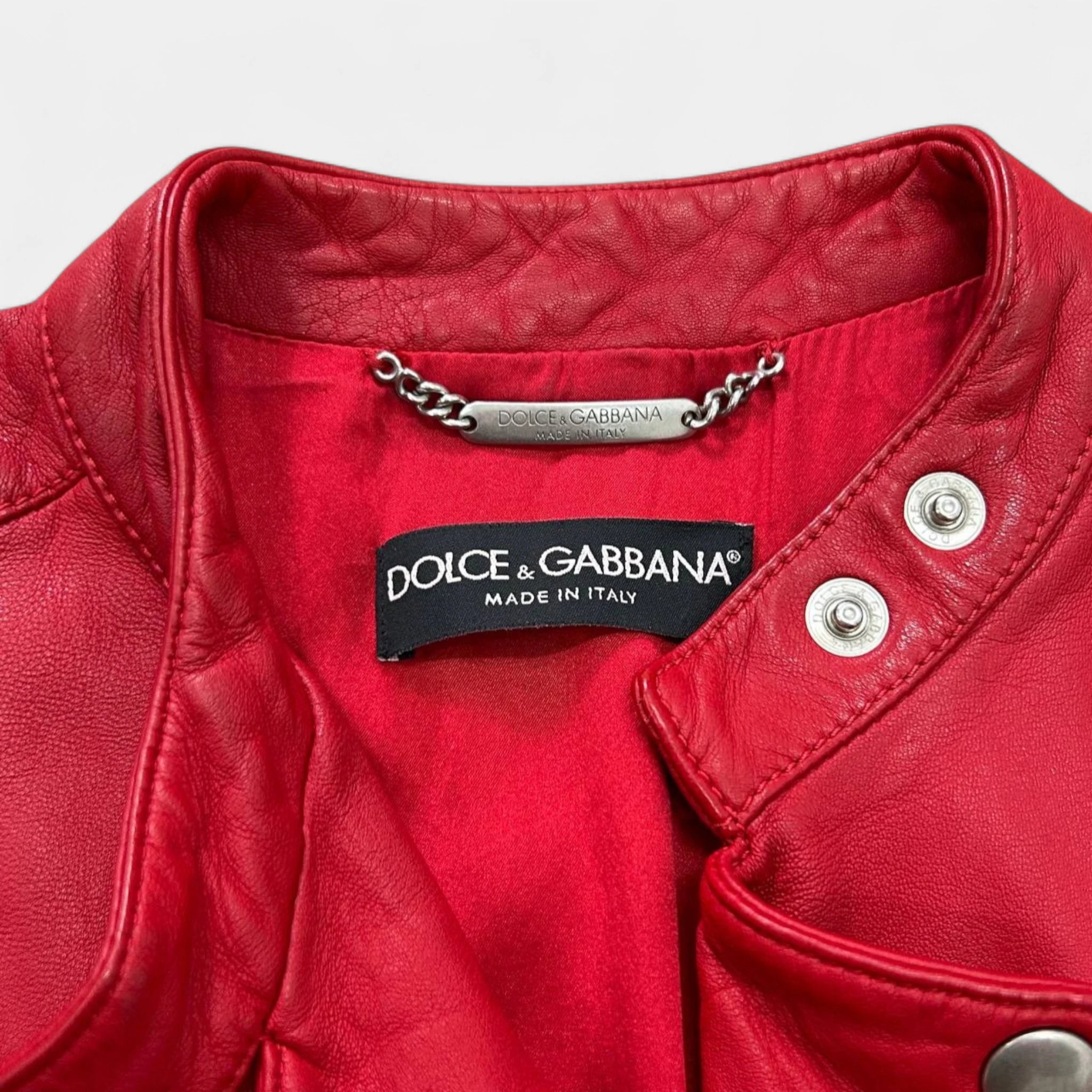 Dolce & Gabbana 2010s Red Lambskin Leather Biker Jacket