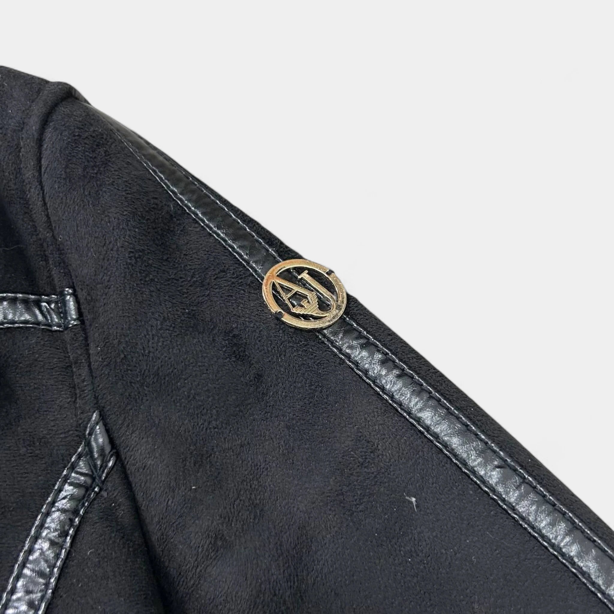 Armani Jeans 2000's Black Faux Suede & Faux Fur Moto Jacket