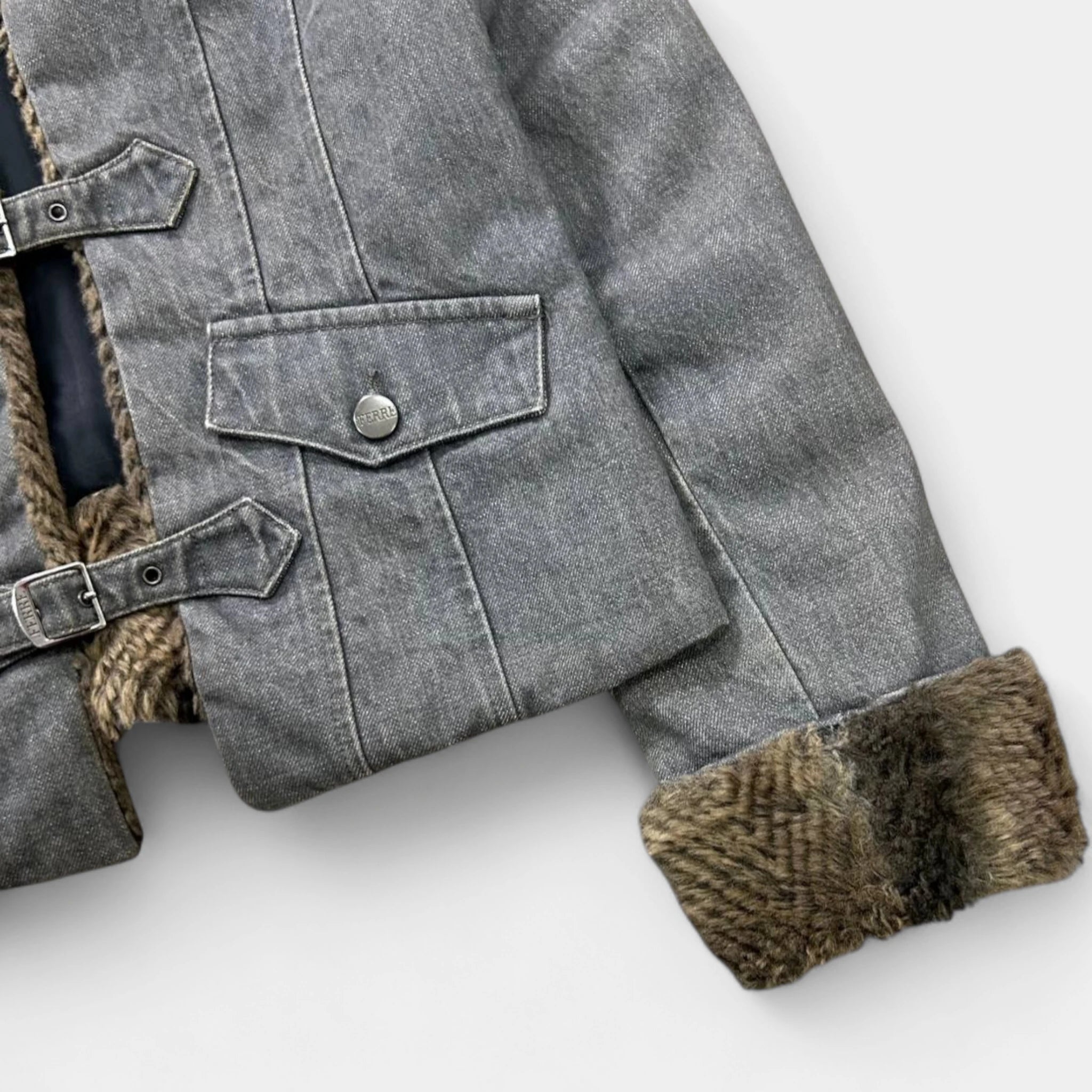 Gianfranco Ferré 2000s Fur Grey Denim Jacket