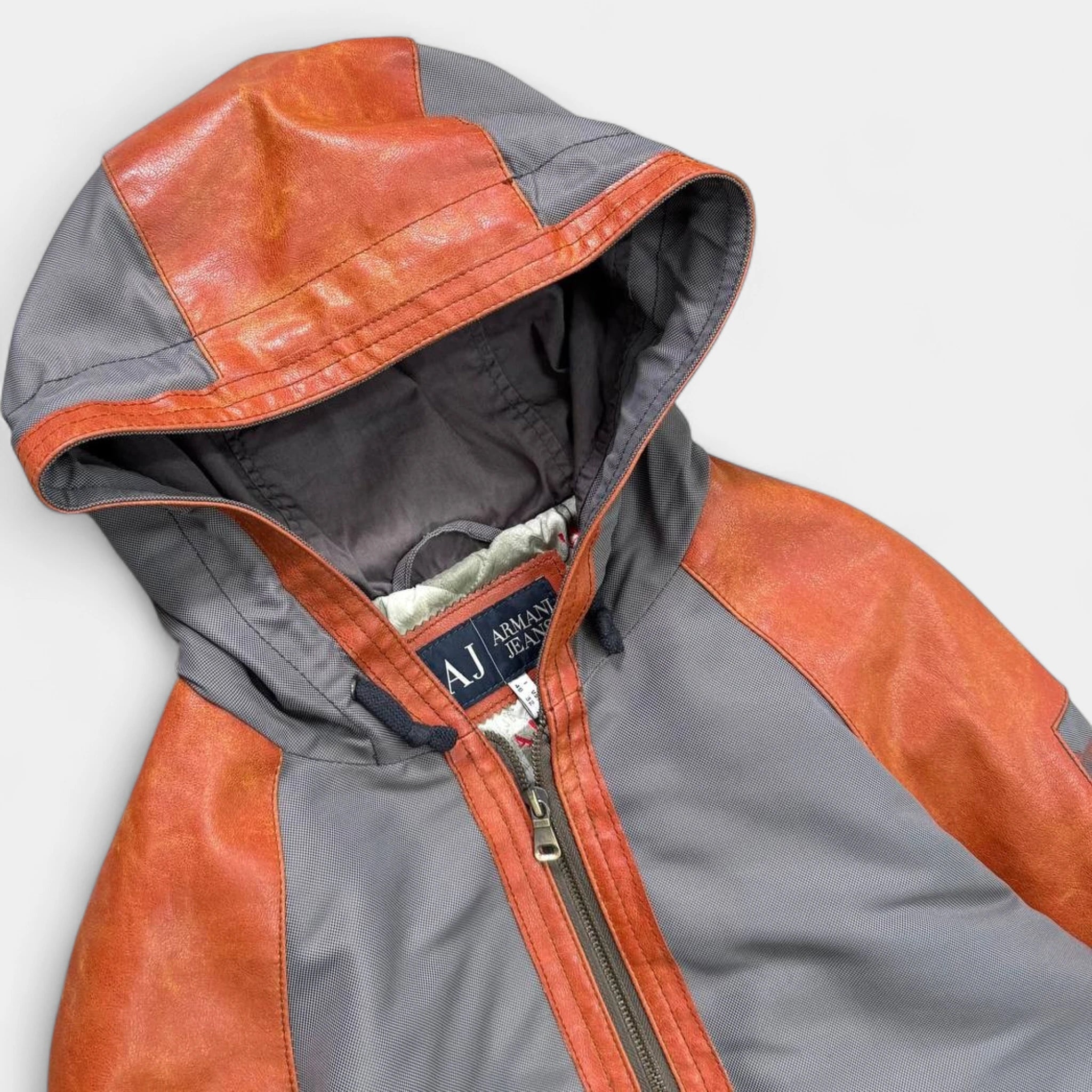Armani Jeans Canvas & Leather Hooded Bomber Jacket