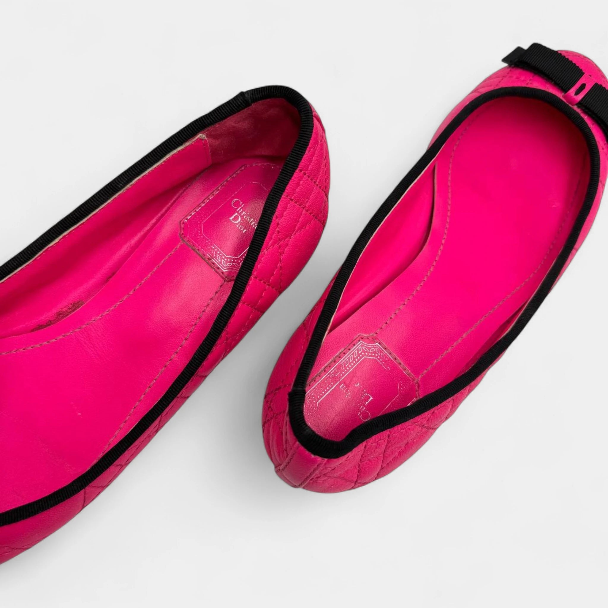 Christian Dior Vintage Pink Cannage Quilted Leather Ballet Flats