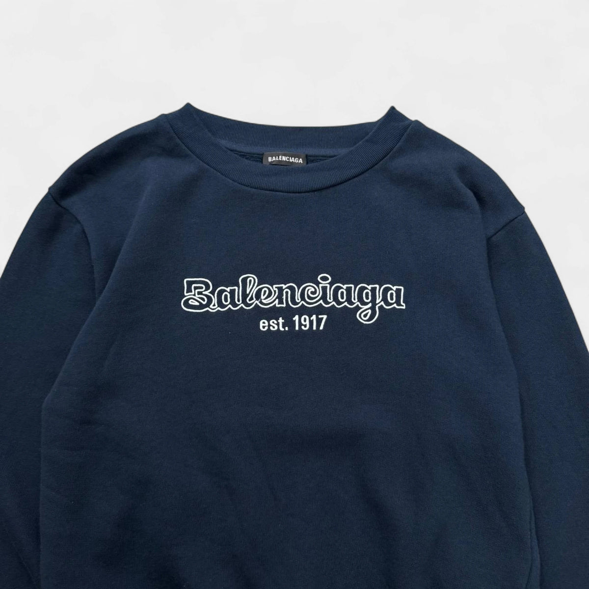 Balenciaga 2023 College Logo Embroidered Navy Crewneck