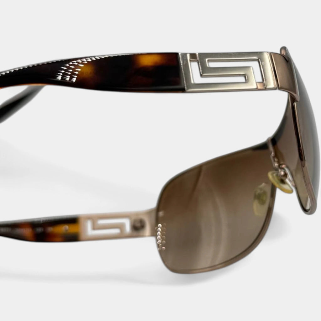 Versace 2000s Bronze Metal Shield Sunglasses