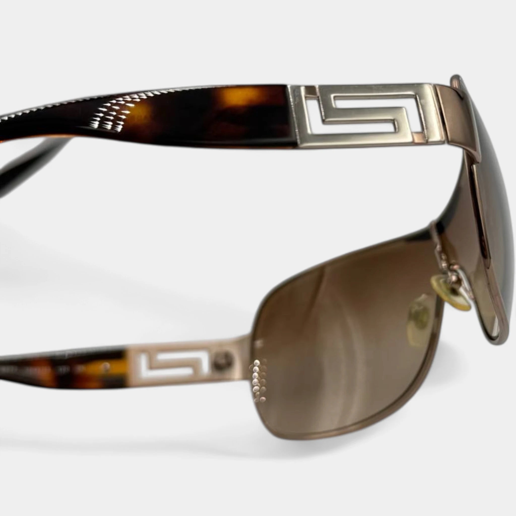 Versace 2000s Bronze Metal Shield Sunglasses
