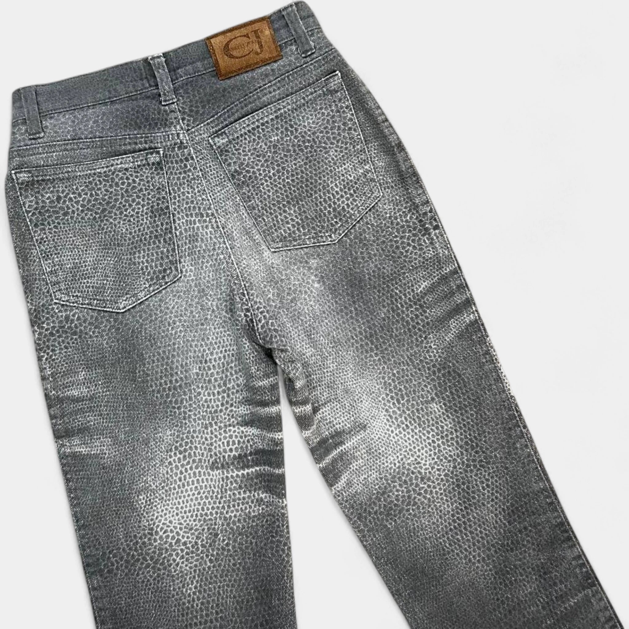 Cavalli Vintage Grey Distressed Snake Effect Jeans