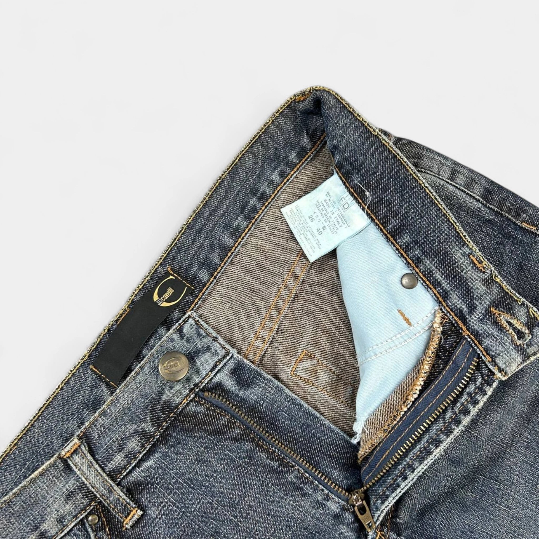 Cavalli Snakeskin Pattern Denim Pants