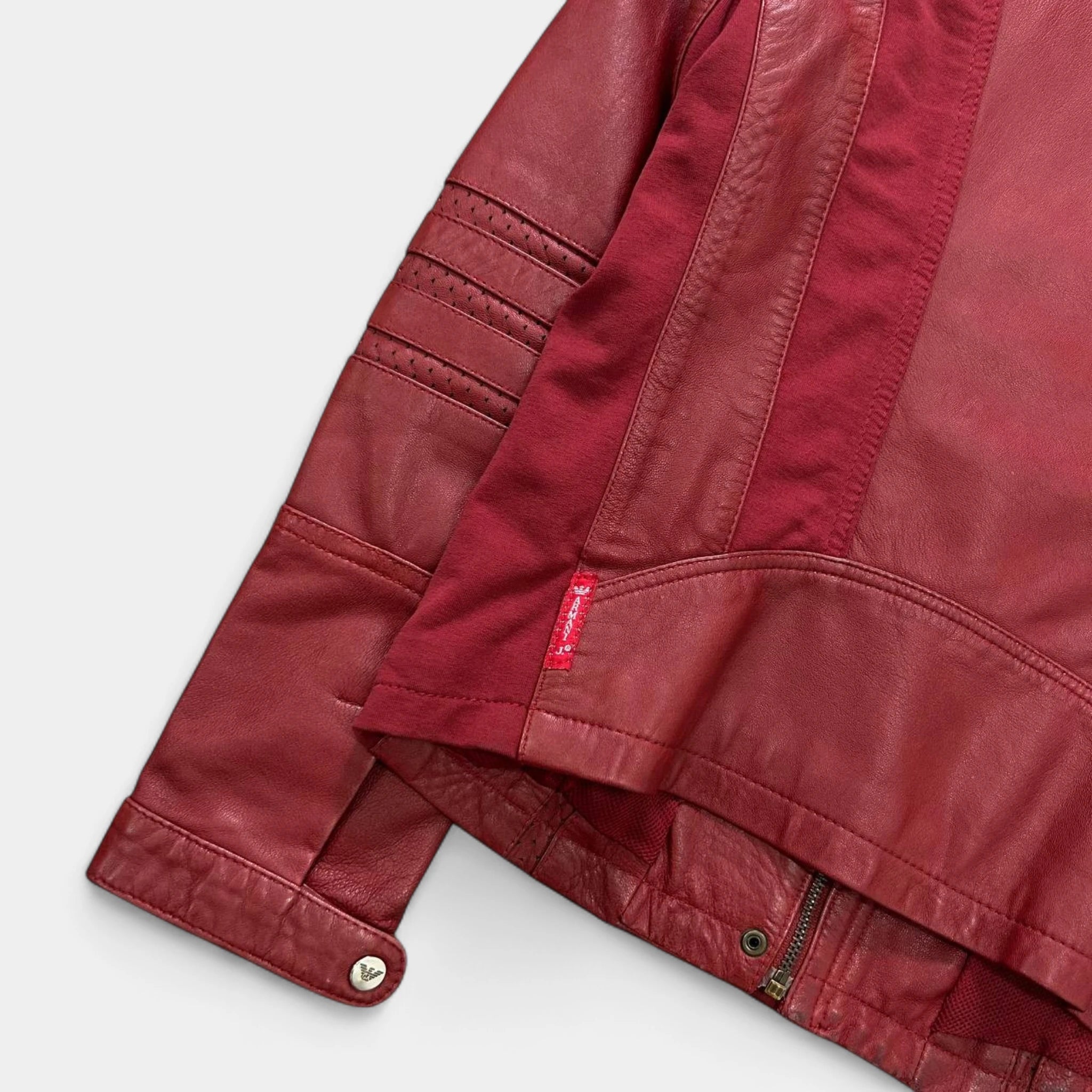 Armani Jeans 2000s Red Racer Leather Jacket