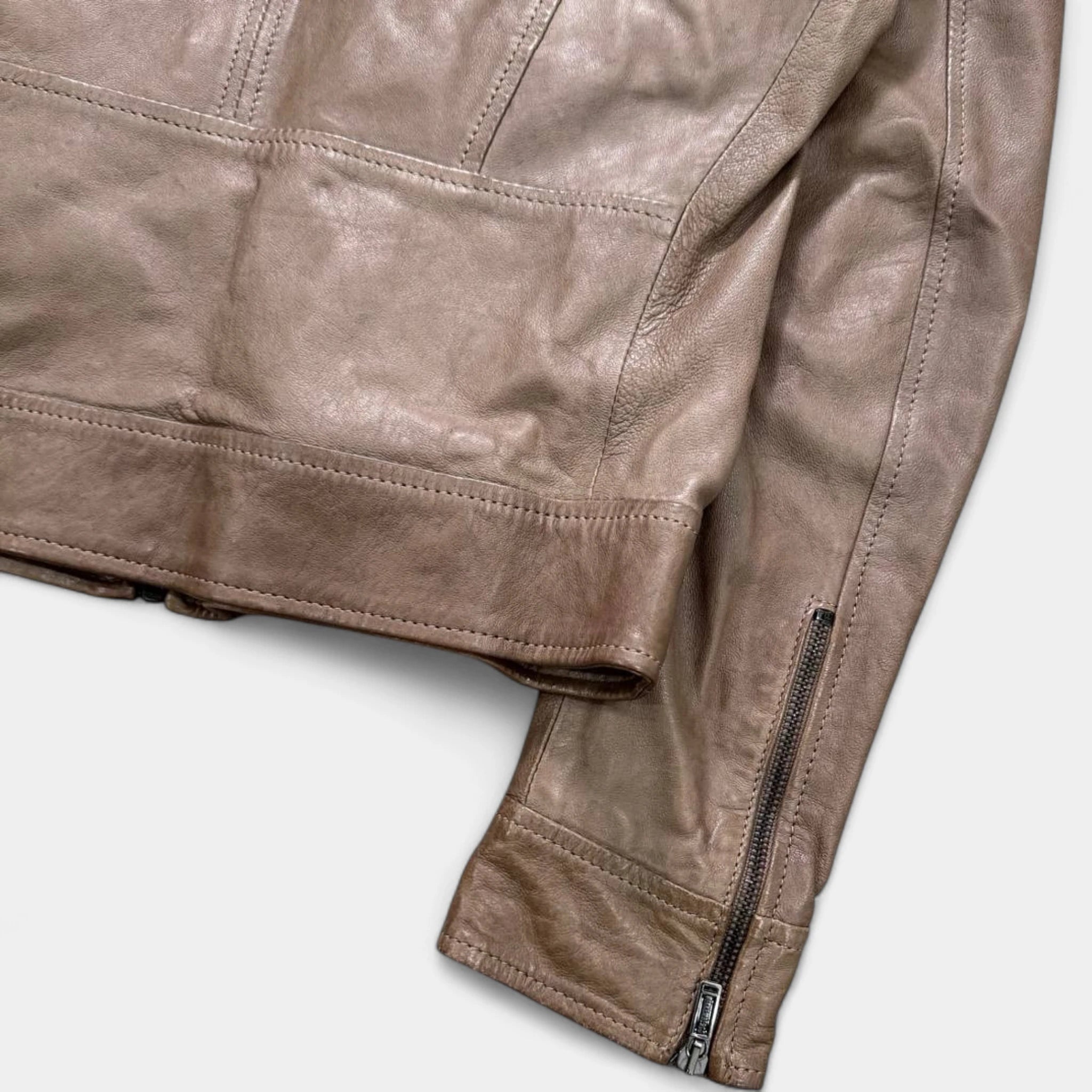 Dirk Bikkembergs Taupe Brown Leather Café Racer Moto Jacket