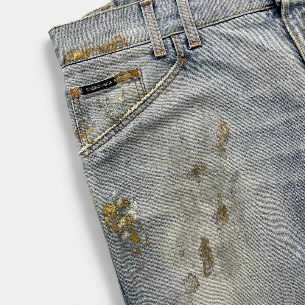 Dolce & Gabbana Gold Paint Splatter Denim Jeans