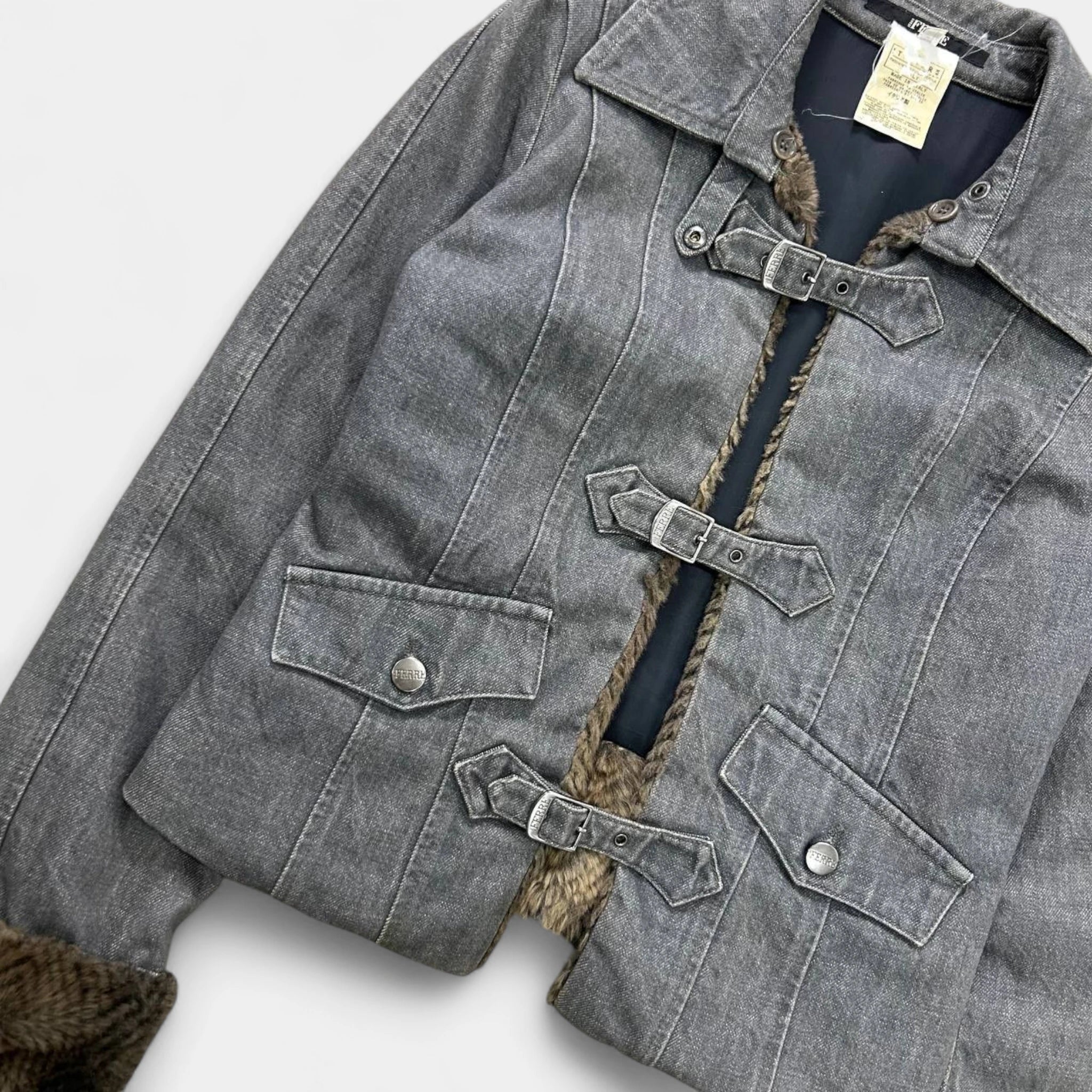 Gianfranco Ferré 2000s Fur Grey Denim Jacket