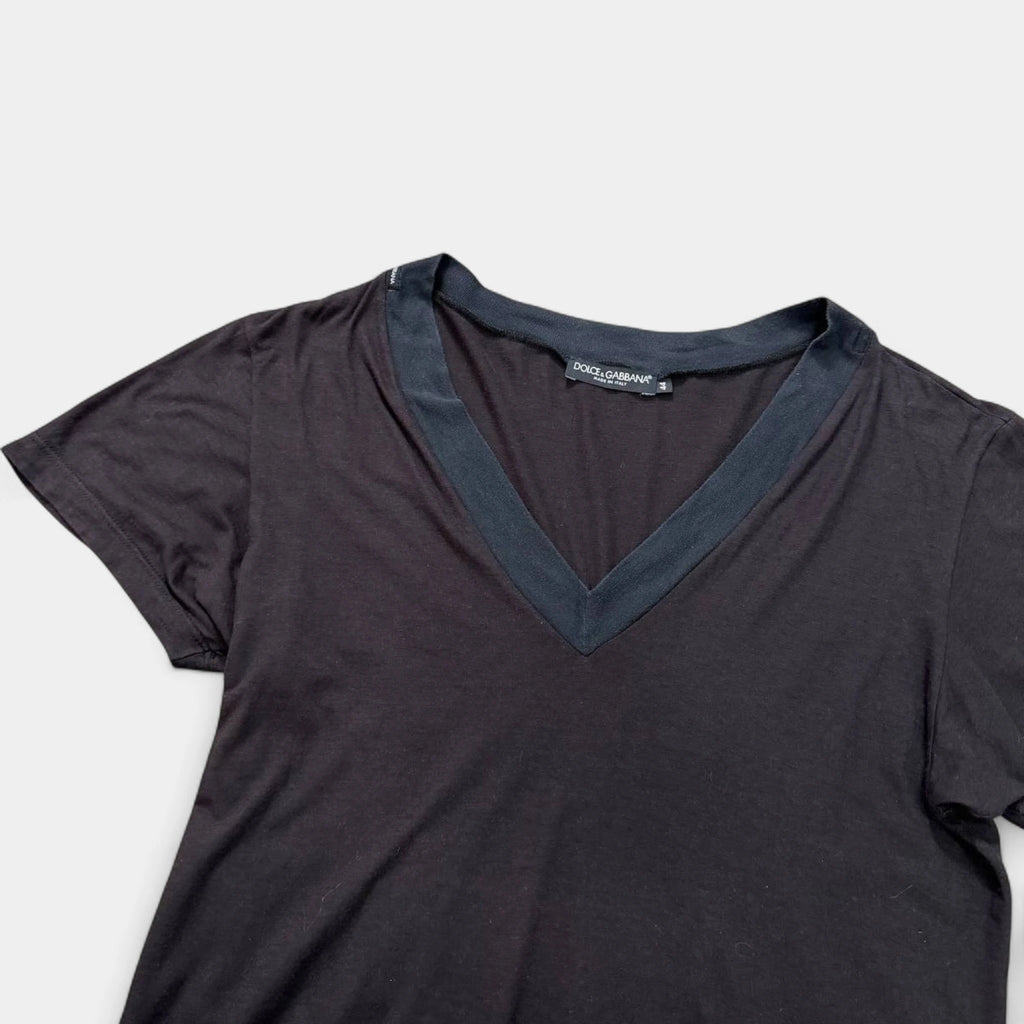 Dolce & Gabbana Black Deep V-Neck Contrast Collar T-Shirt