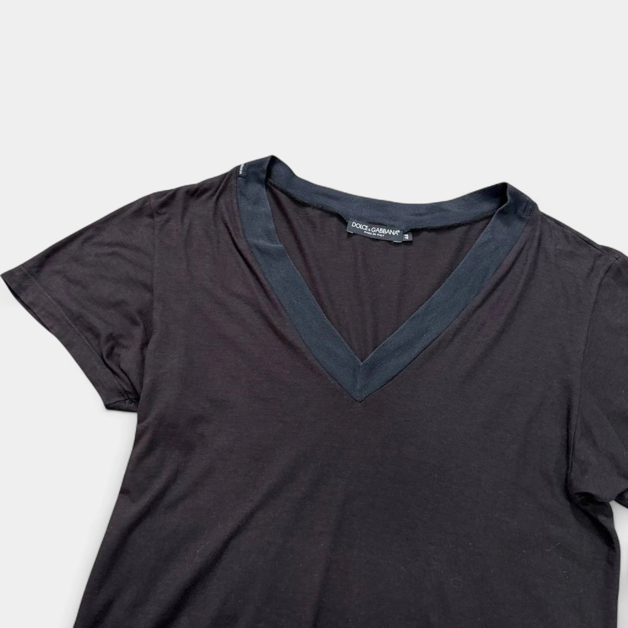 Dolce & Gabbana Black Deep V-Neck Contrast Collar T-Shirt